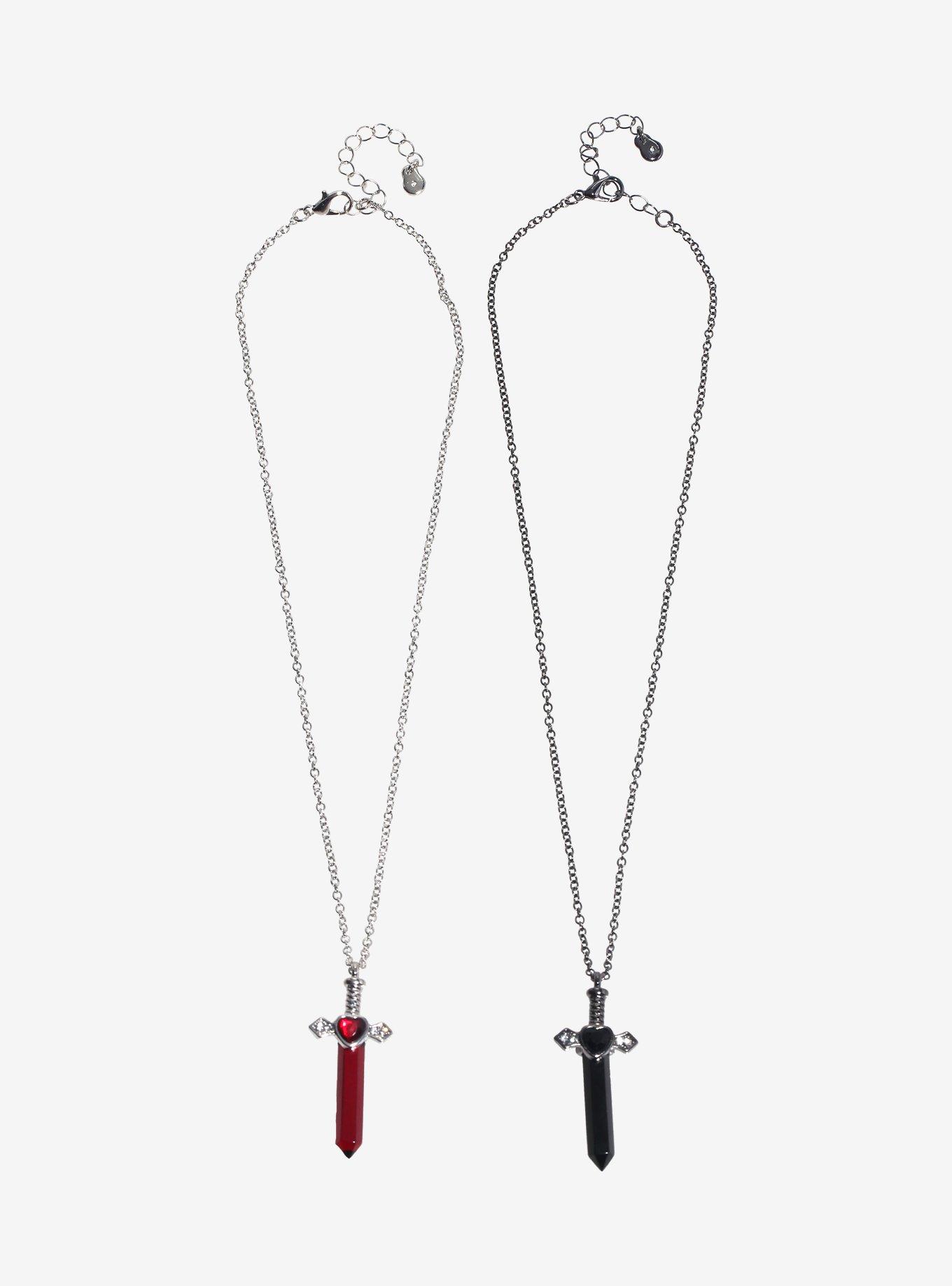 Thorn & Fable Red & Black Crystal Dagger Best Friend Necklace Set, , hi-res