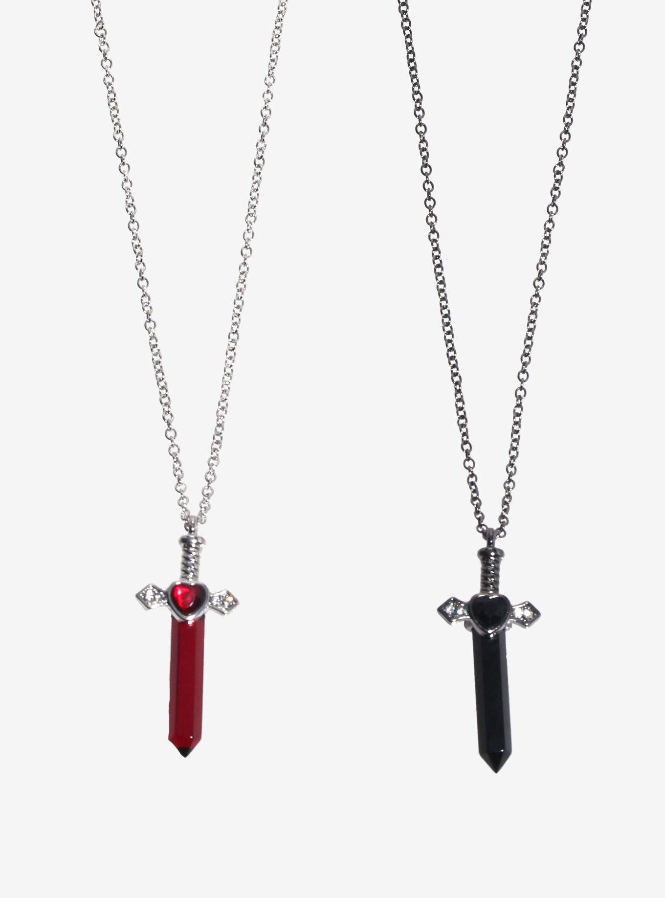 Thorn & Fable Red & Black Crystal Dagger Best Friend Necklace Set, , alternate