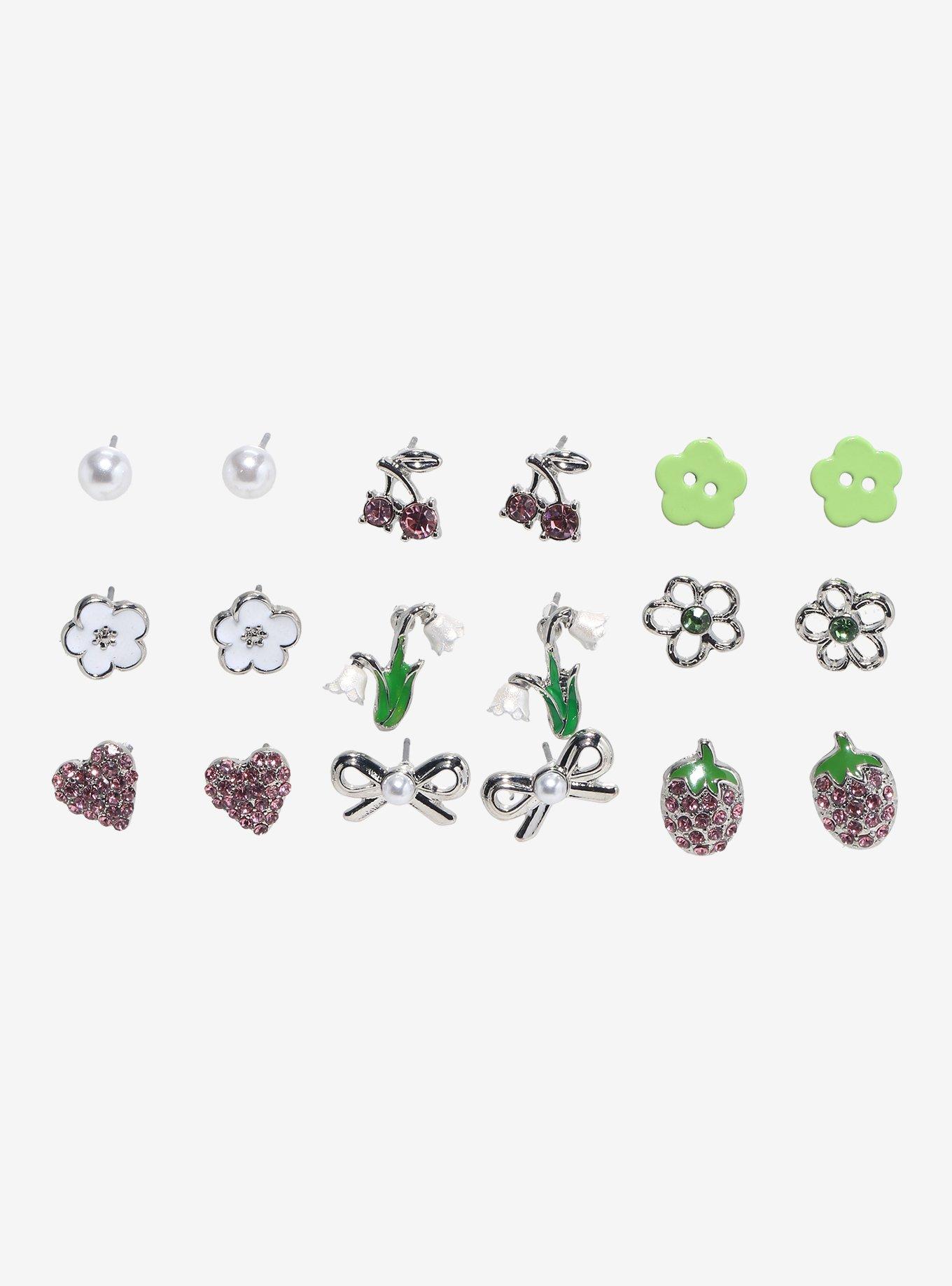 Thorn & Fable Floral Heart Cherry Earring Set, , hi-res