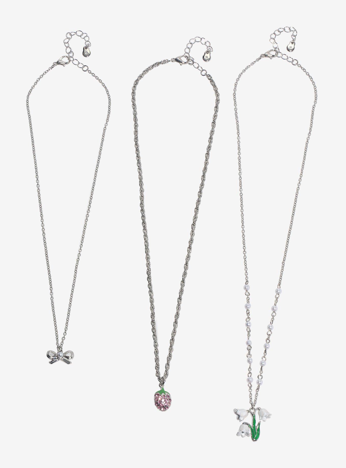 Thorn & Fable Flower Strawberry Bow Necklace Set, , hi-res
