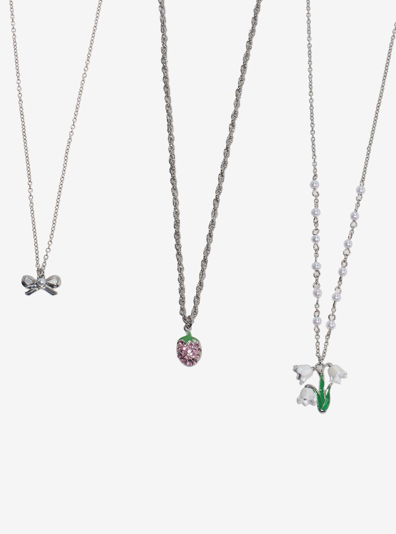 Thorn & Fable Flower Strawberry Bow Necklace Set, , alternate