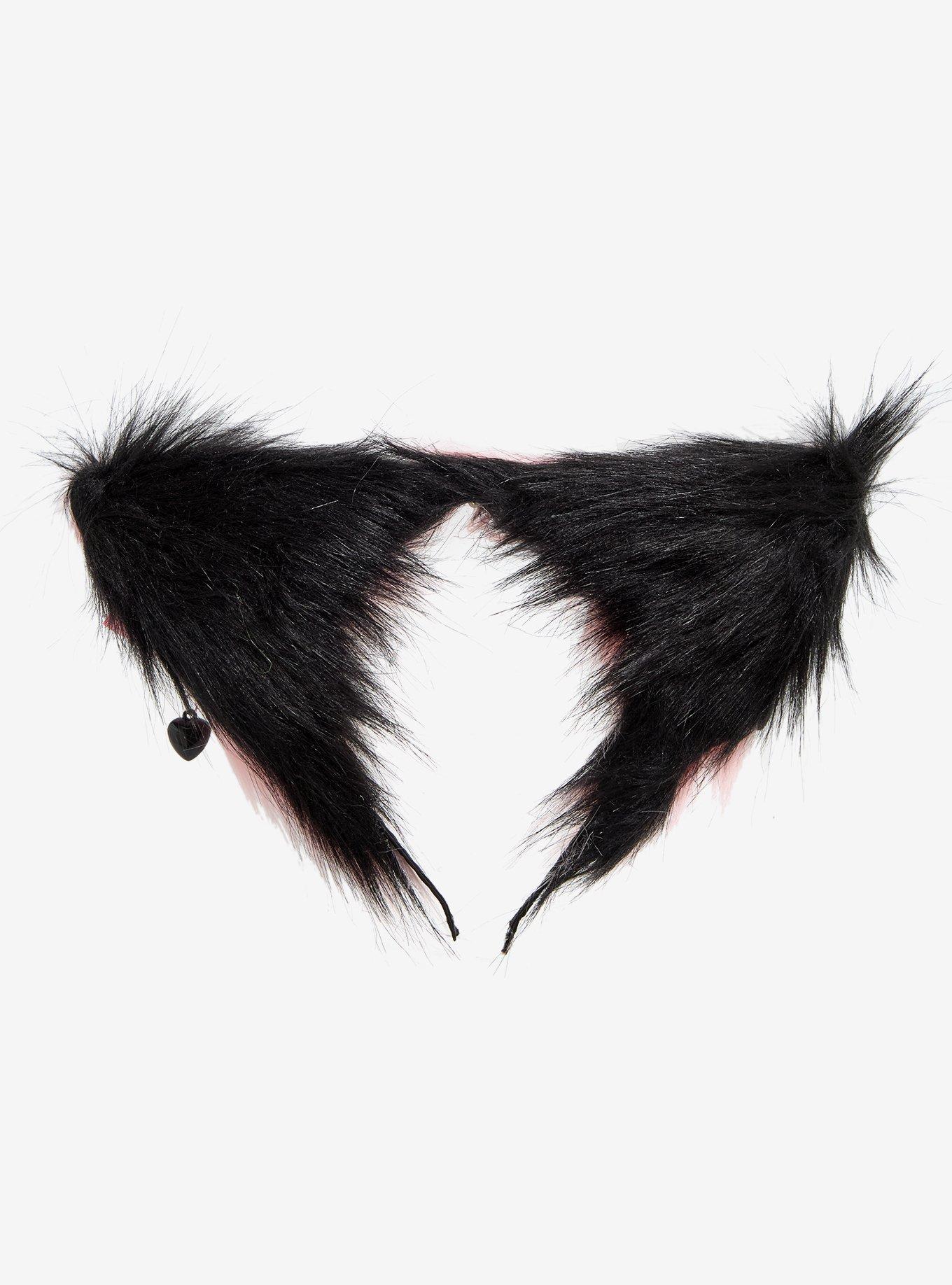 Pink & Black Bow Charm Cat Ear Headband, , alternate