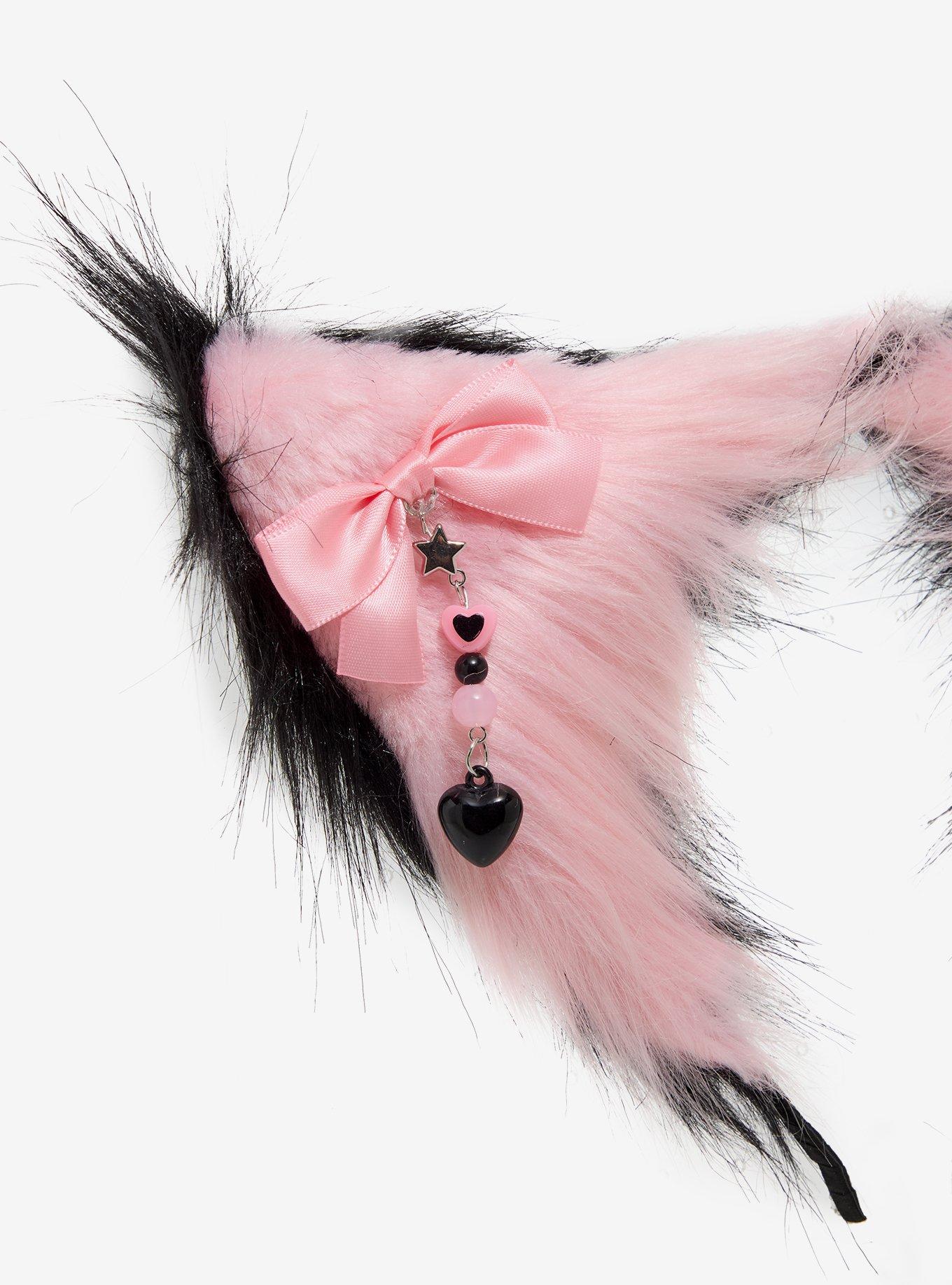 Pink & Black Bow Charm Cat Ear Headband, , alternate