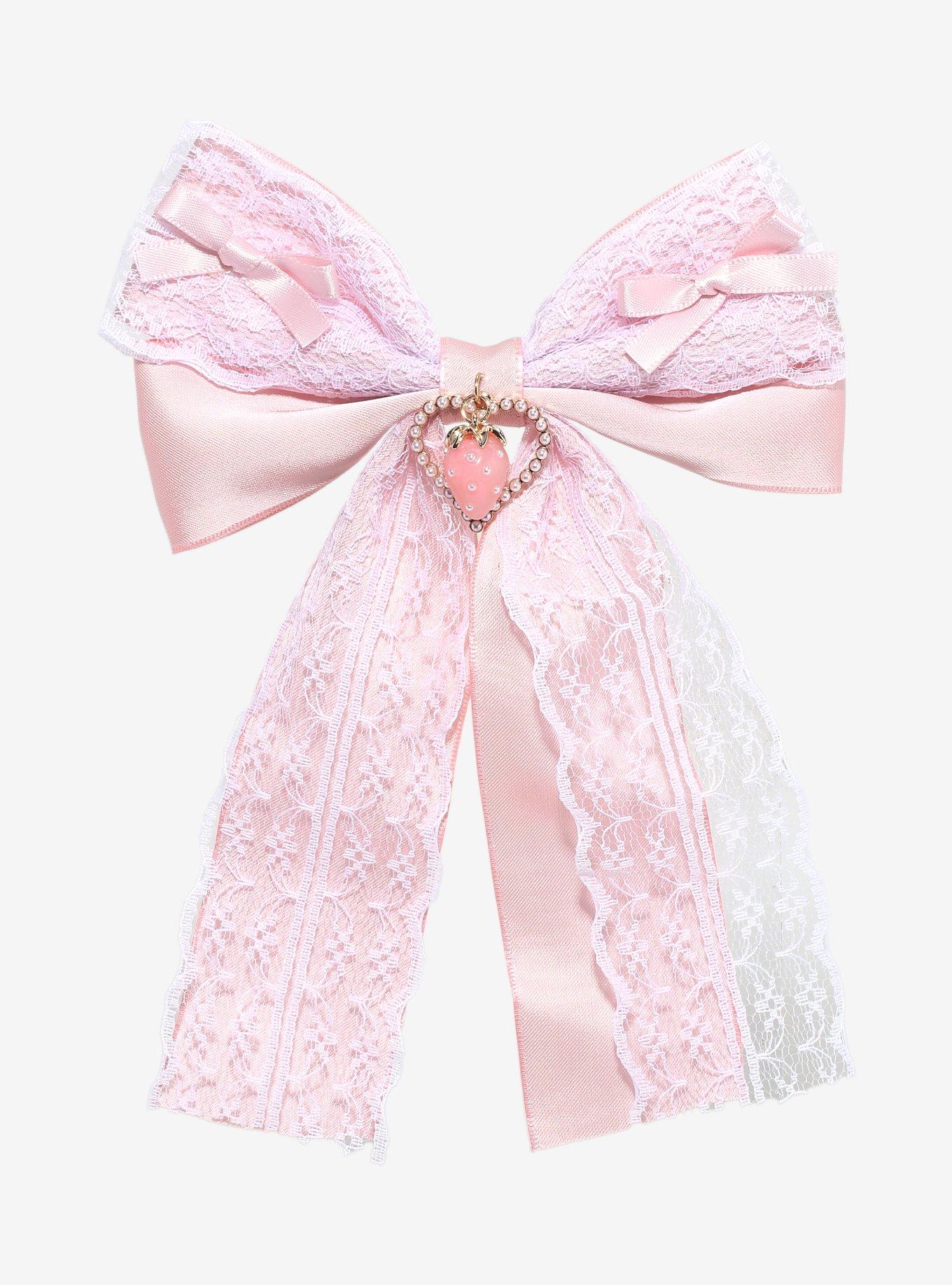 Sweet Society Pink Lace Strawberry Hair Bow, , alternate