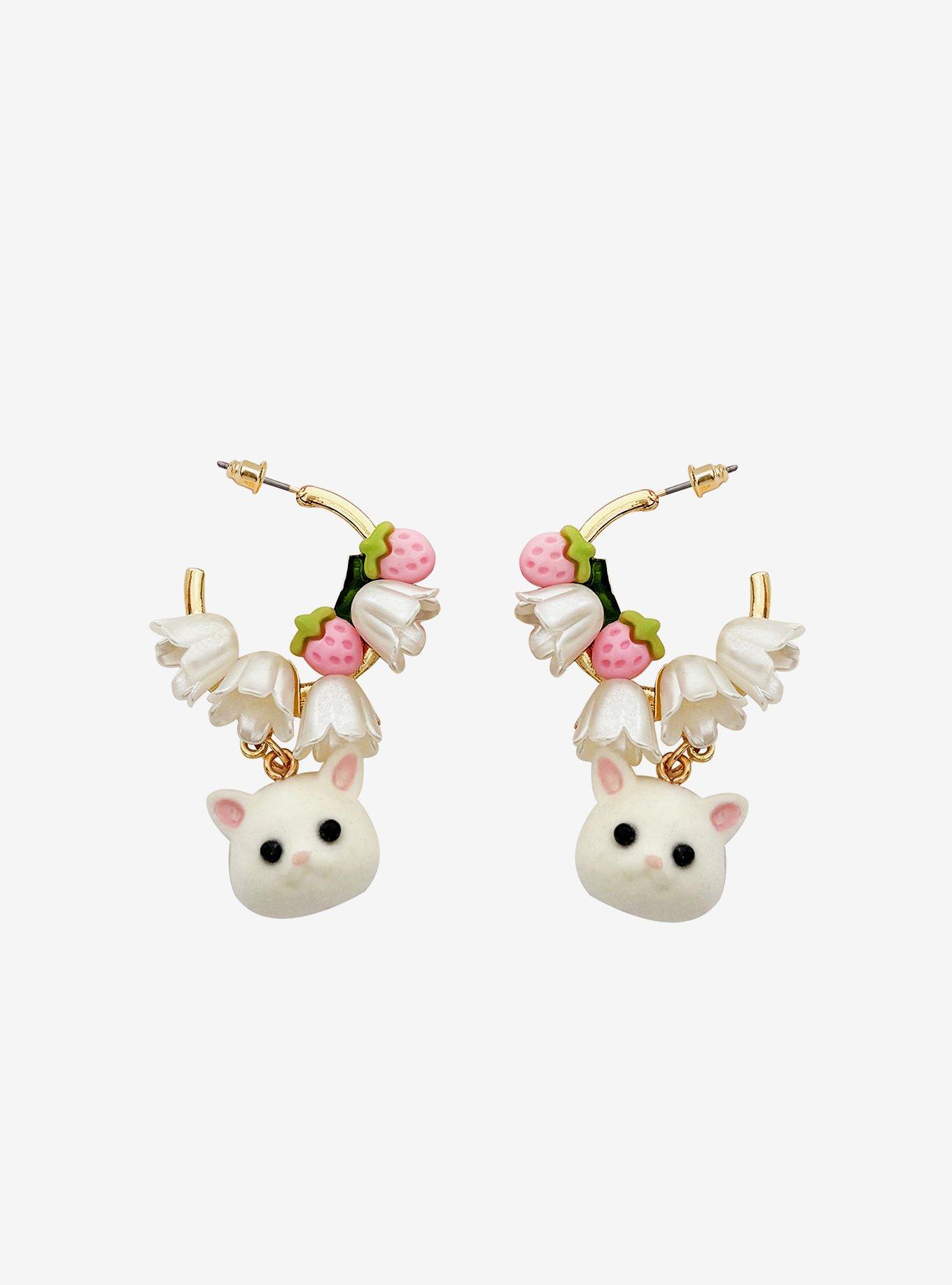 Thorn & Fable Floral Cat Head Hoop Earrings, , hi-res