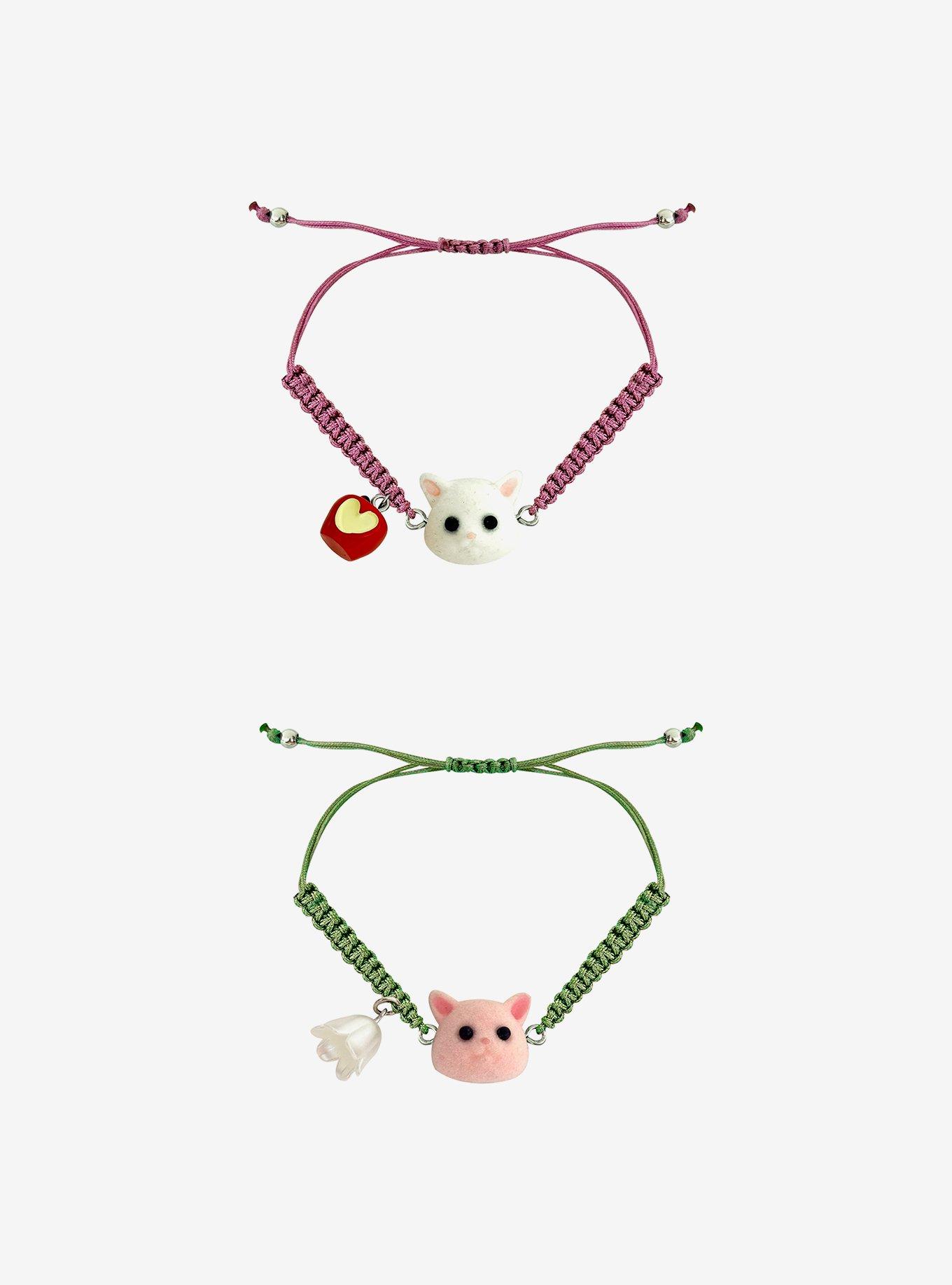 Thorn & Fable Cat Apple Flower Best Friend Cord Bracelet Set, , hi-res