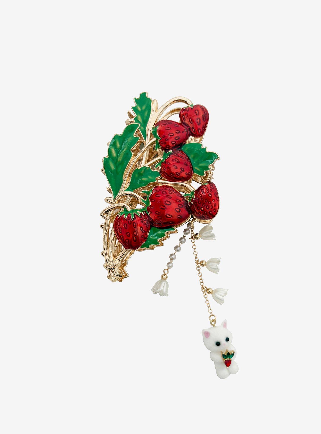 Thorn & Fable Strawberry Cat Charm Claw Hair Clip, , hi-res