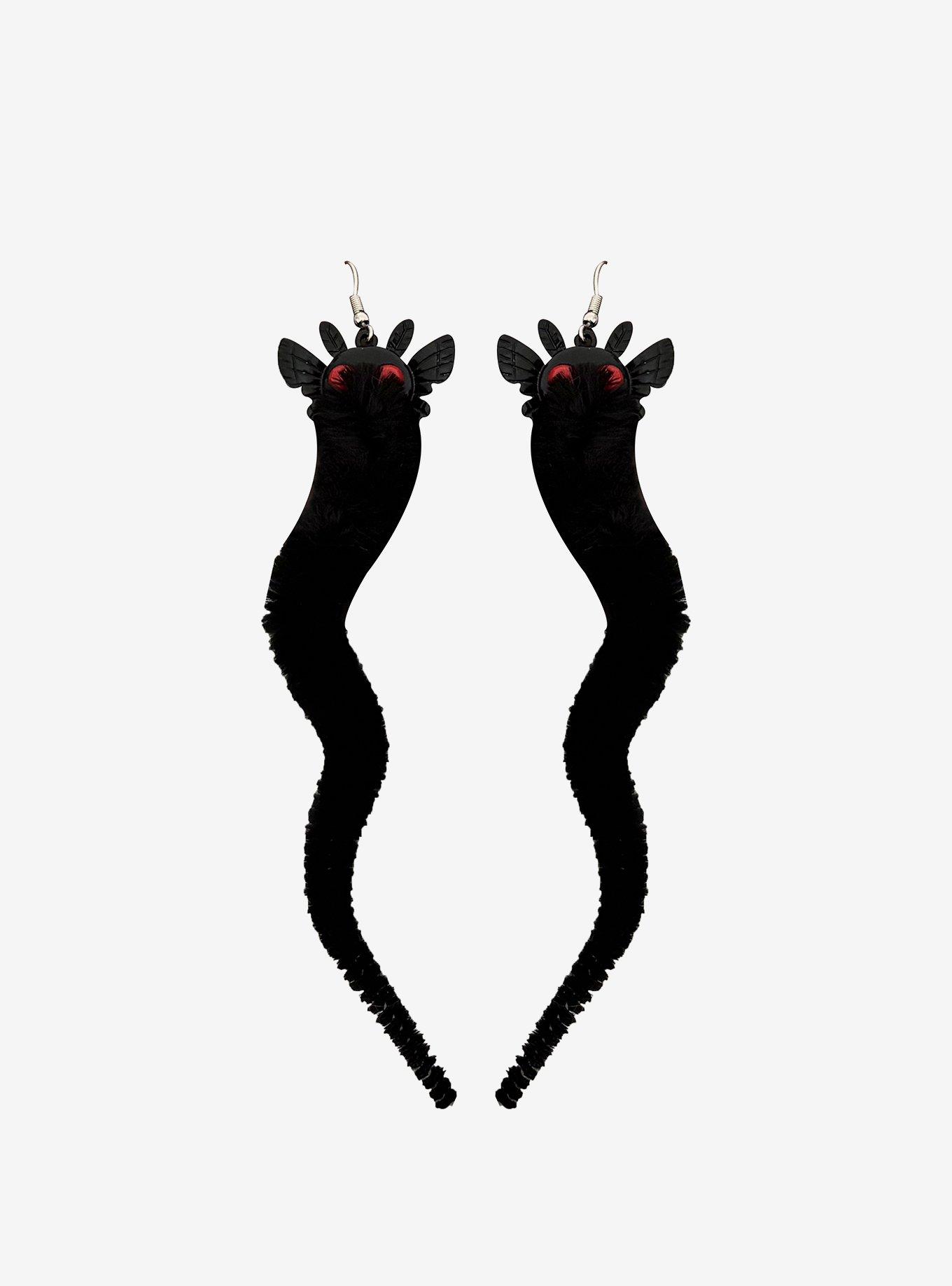 Mothman Black Worm Drop Earrings, , hi-res