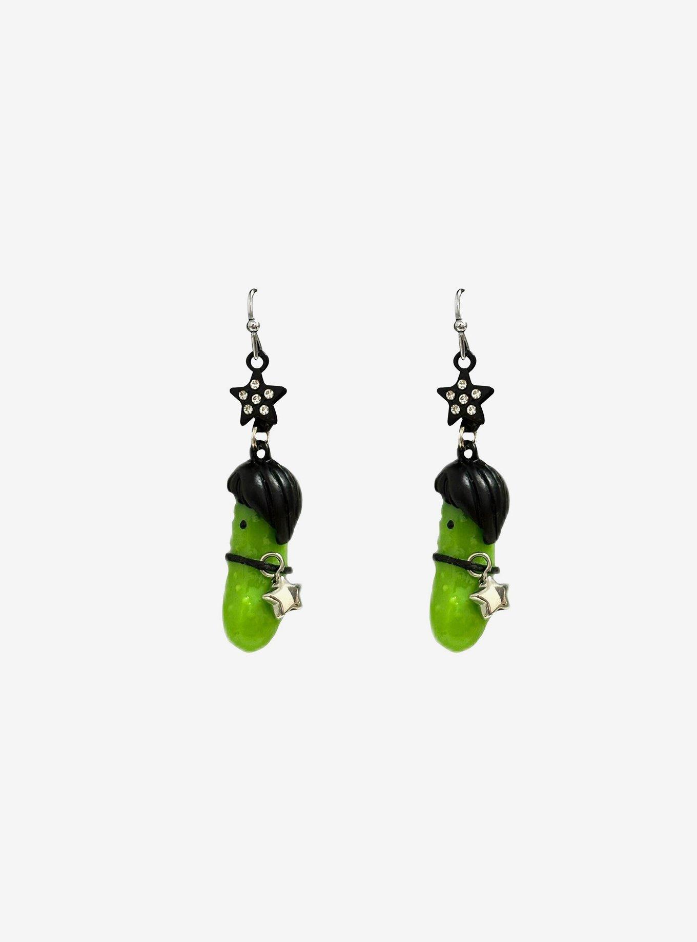 Emo Pickle Drop Earrings, , hi-res