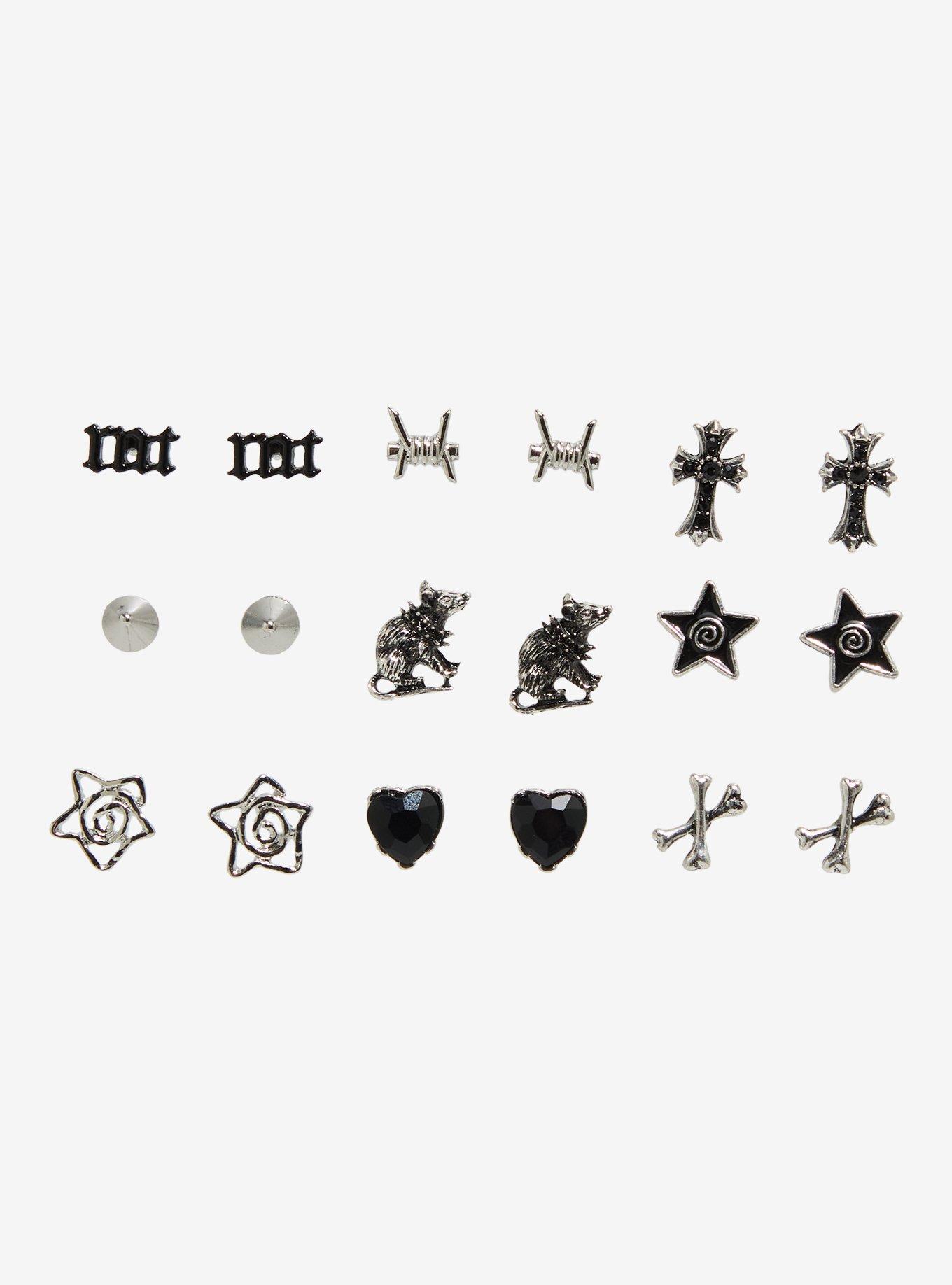 Grunge Rat Spiral Star Cross Stud Earring Set, , hi-res