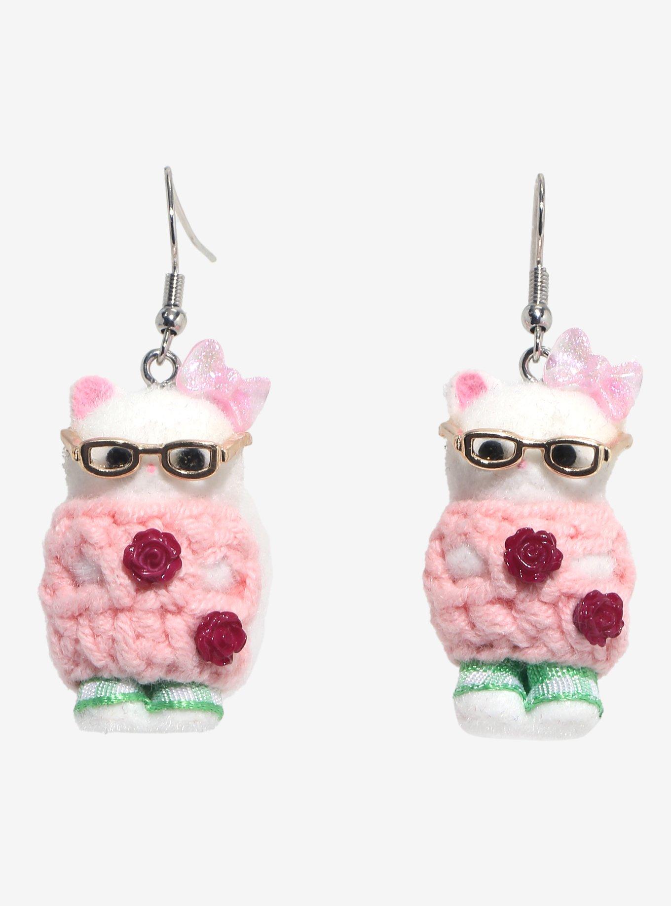 Thorn & Fable Glasses Cozy Cat Drop Earrings, , alternate