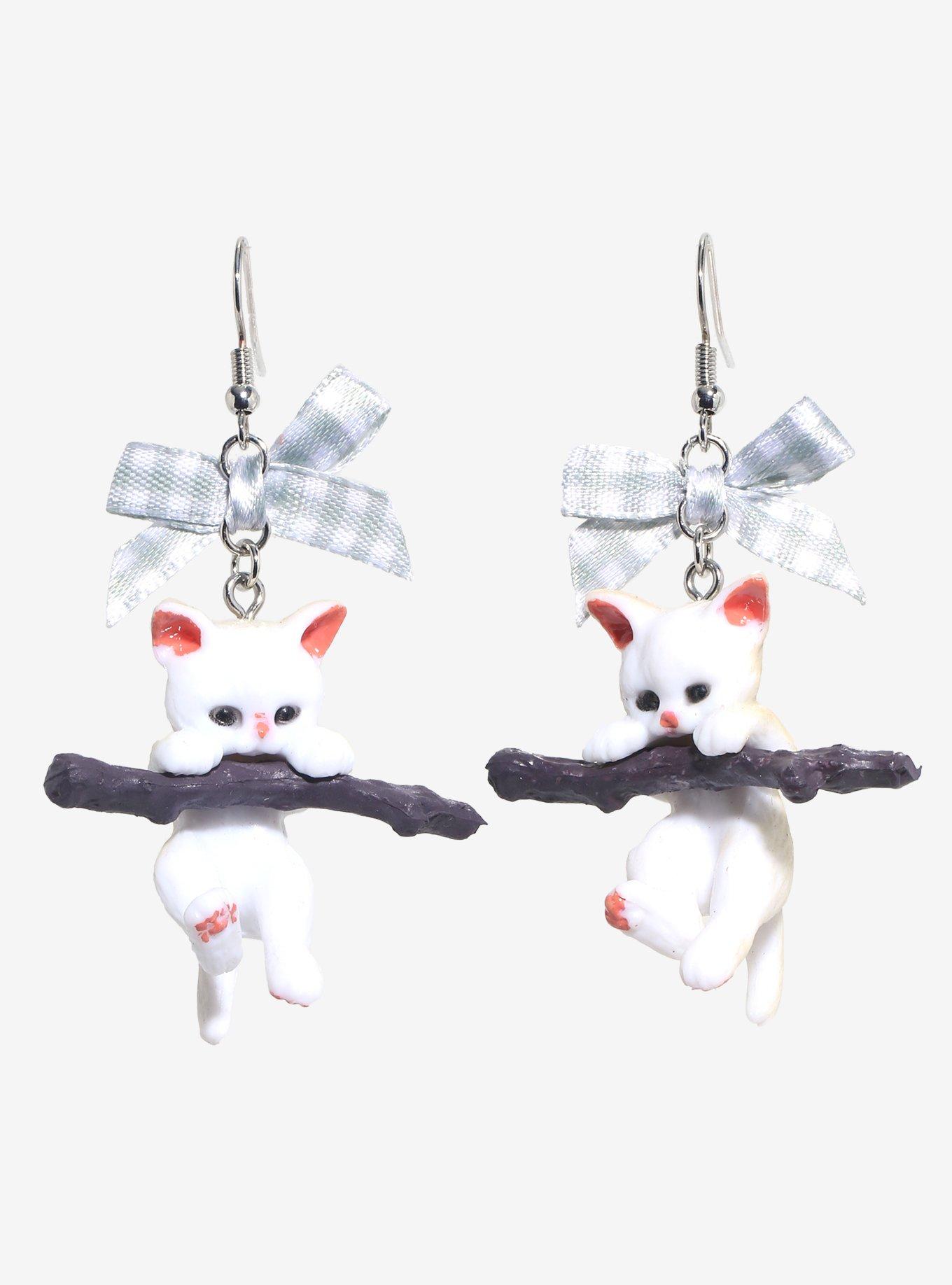 Thorn & Fable Cat Branch Ribbon Earrings, , alternate