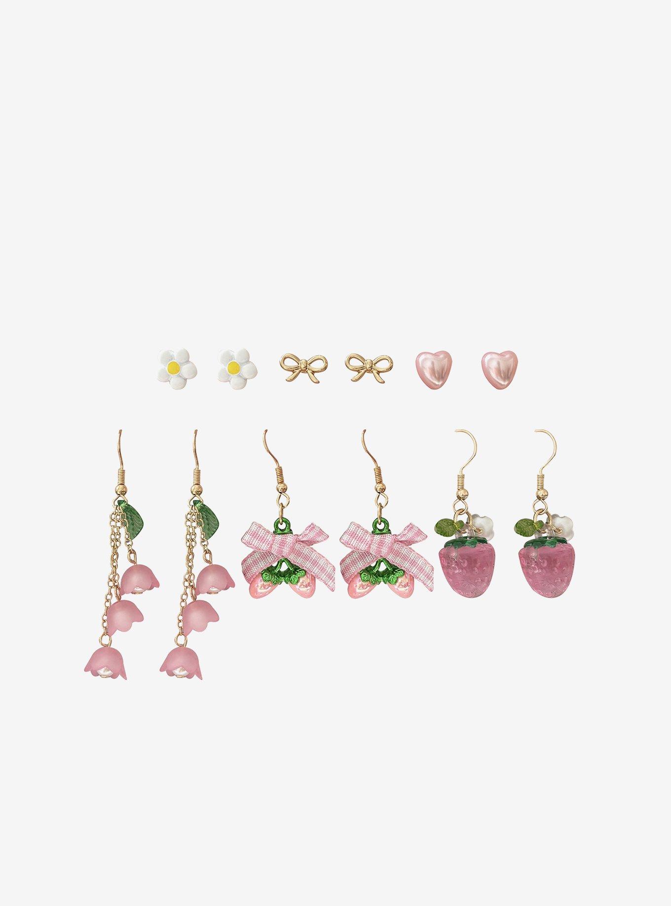 Sweet Society Pink Strawberry Flower Earring Set, , hi-res