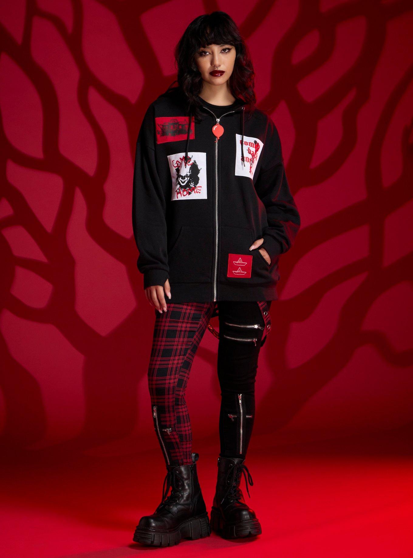 IT Pennywise Patches Girls Oversized Hoodie, MULTI, alternate