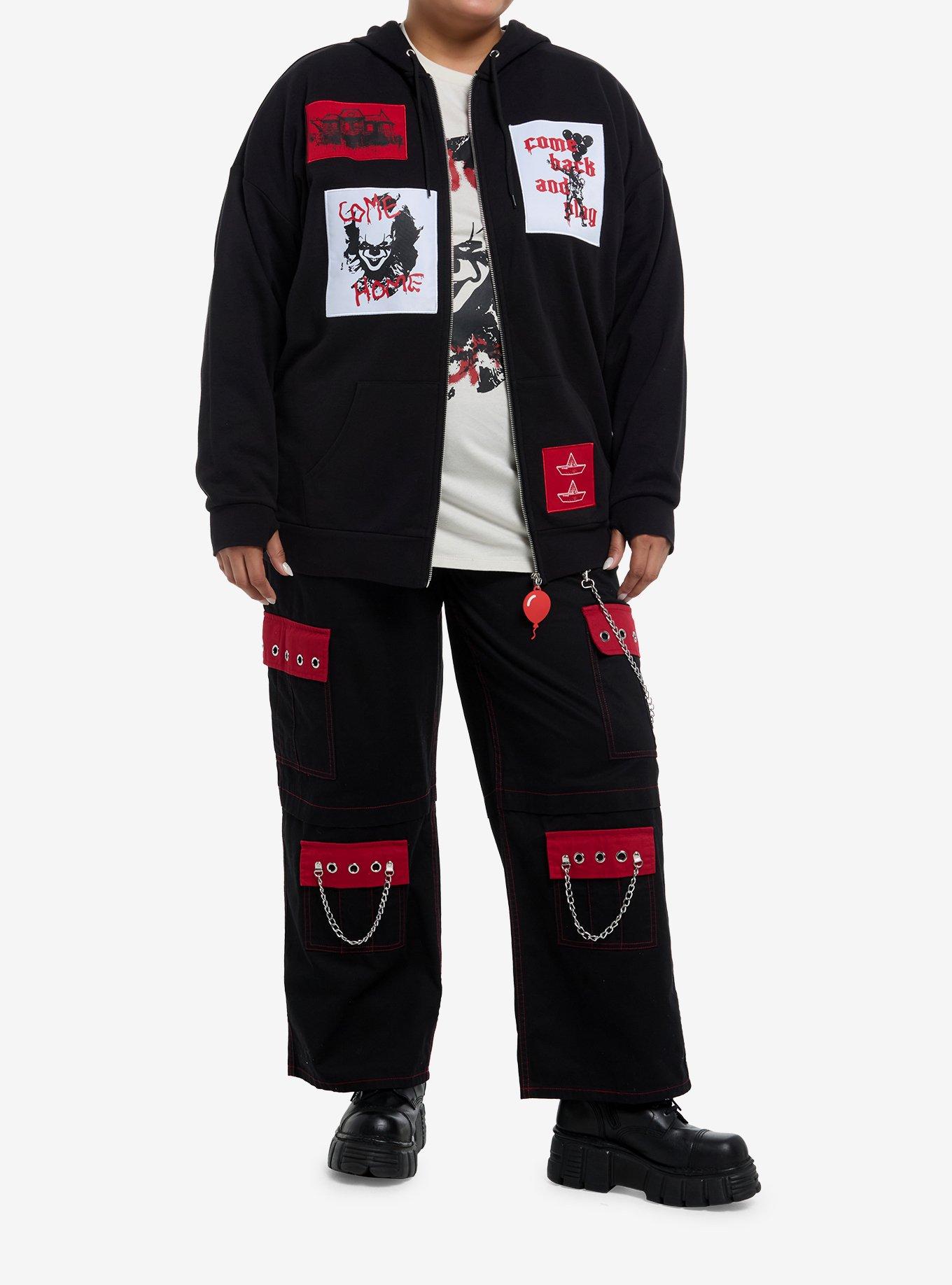 IT Pennywise Patches Girls Oversized Hoodie Plus Size, MULTI, alternate
