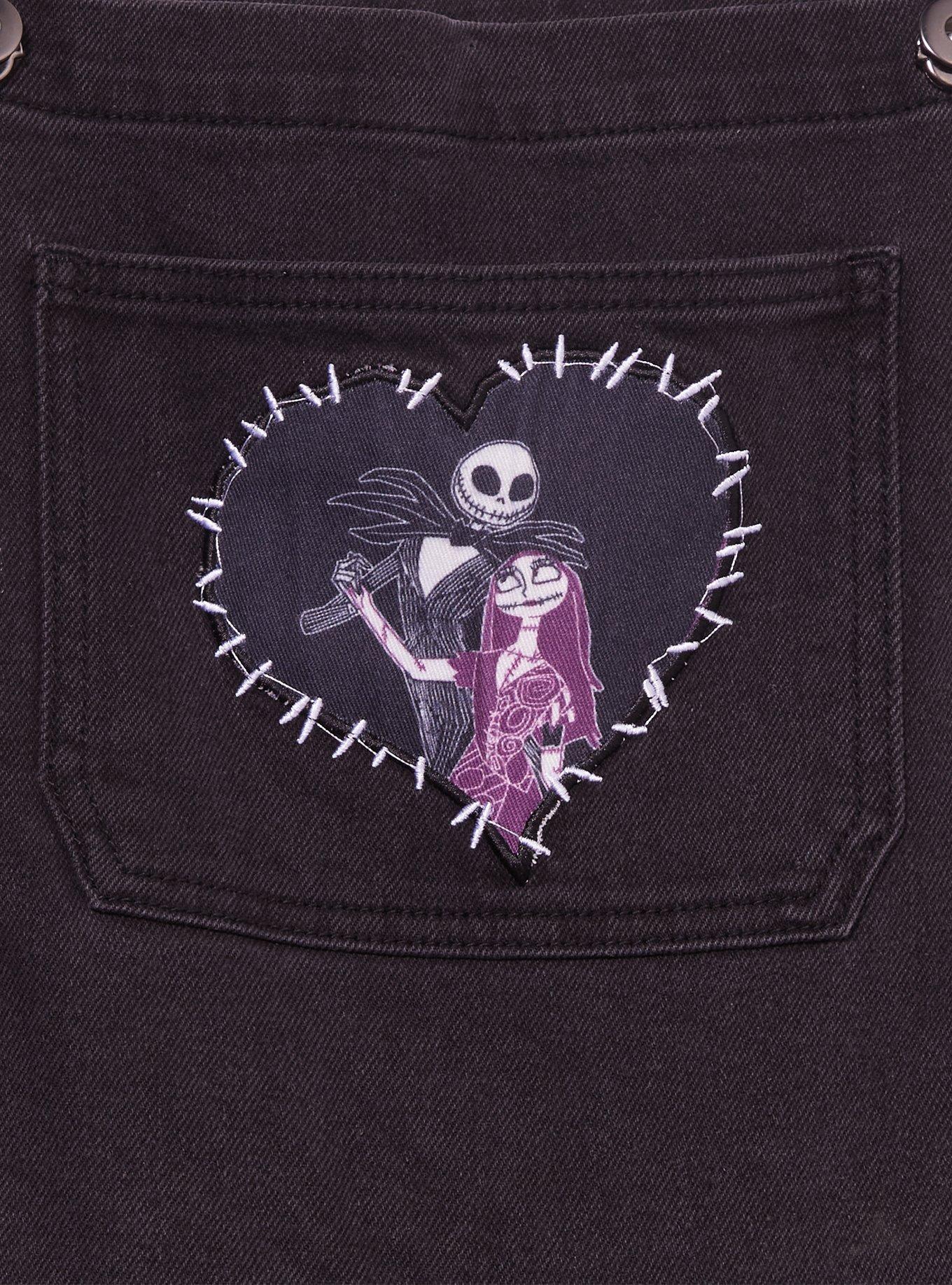 The Nightmare Before Christmas Jack & Sally Patchwork Glow-In-The-Dark Overalls Plus Size, DARK WASH, alternate