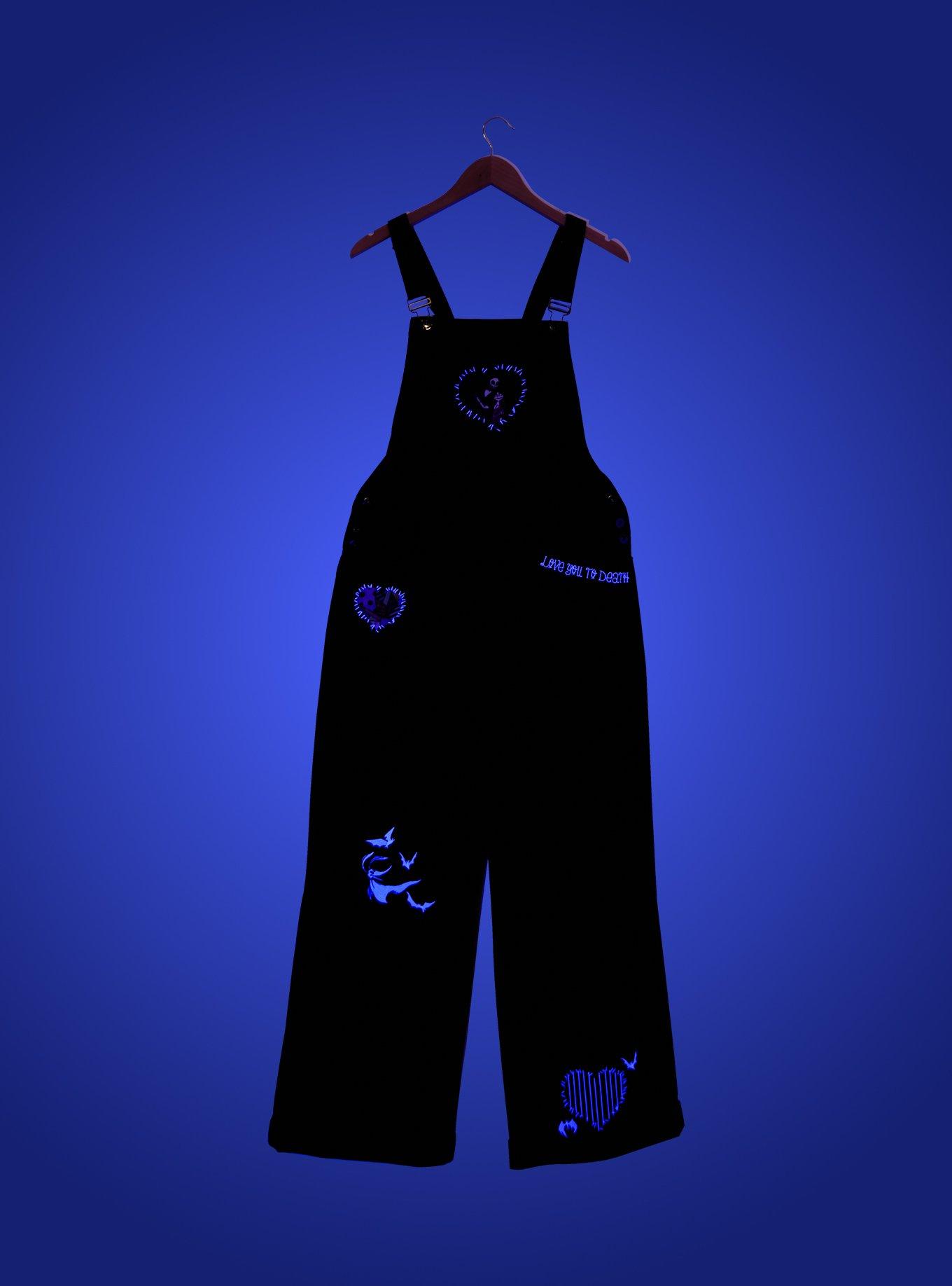 The Nightmare Before Christmas Jack & Sally Patchwork Glow-In-The-Dark Overalls Plus Size, DARK WASH, alternate