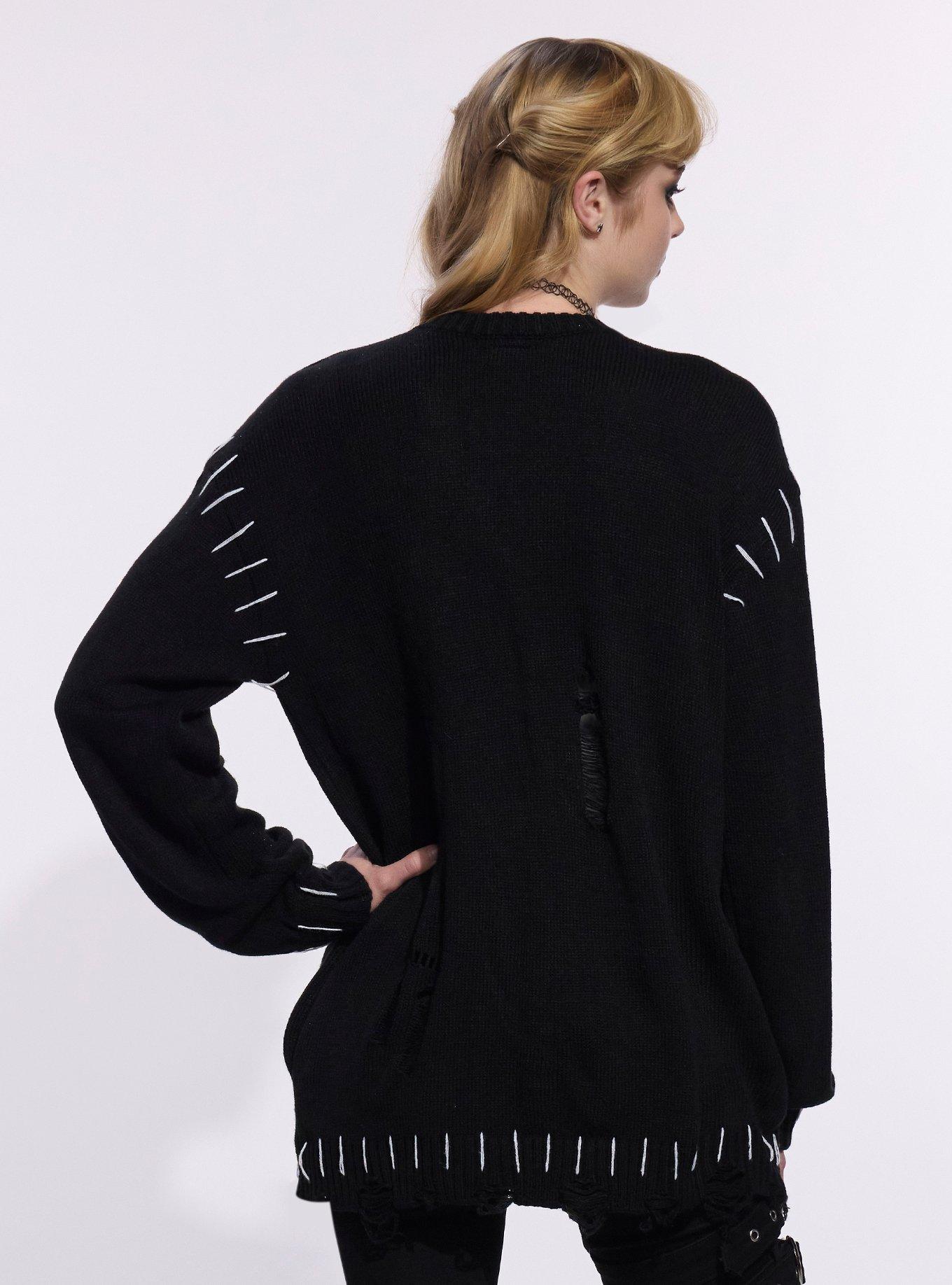 Her Universe Edward Scissorhands Patches Destructed Cardigan, BLACK  GREY, alternate