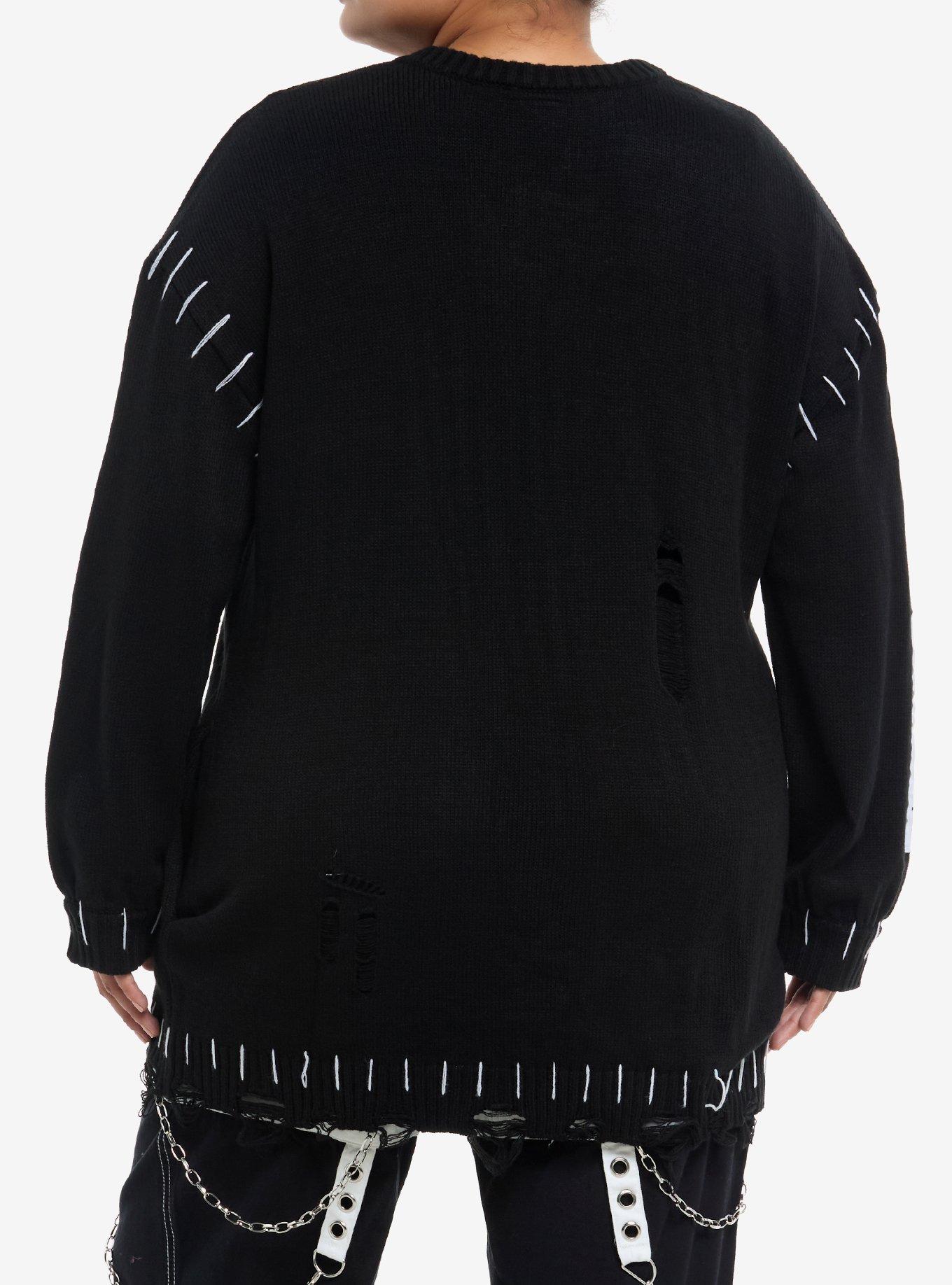 Her Universe Edward Scissorhands Patches Destructed Cardigan Plus Size, BLACK  GREY, alternate - view 3