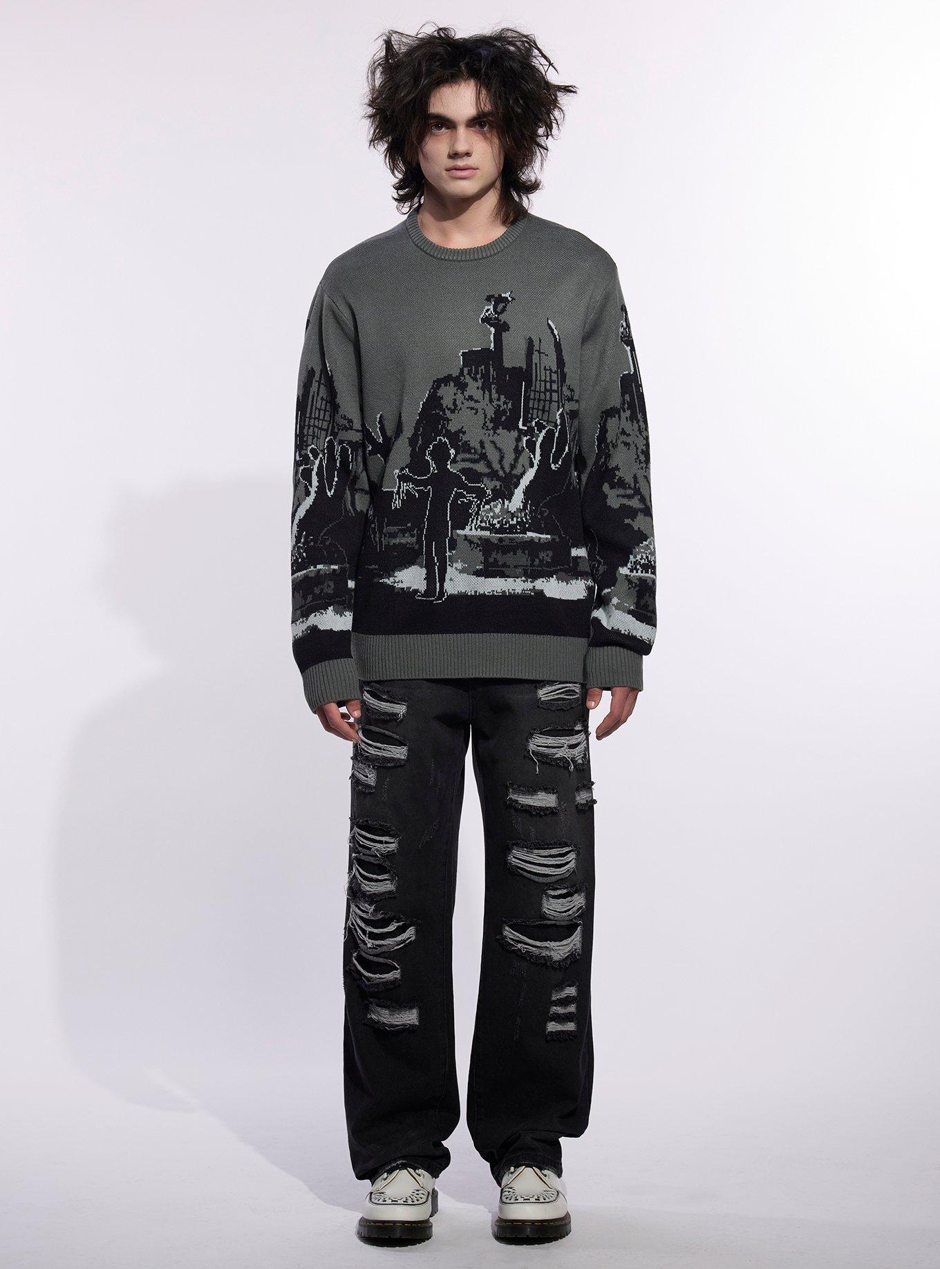 Our Universe Edward Scissorhands Courtyard Scene Intarsia Sweater, , hi-res