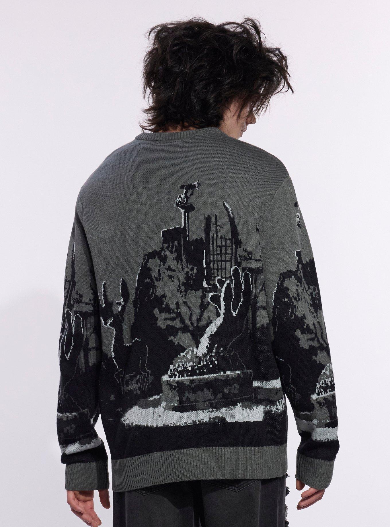 Our Universe Edward Scissorhands Courtyard Scene Intarsia Sweater, GREY  BLACK, alternate