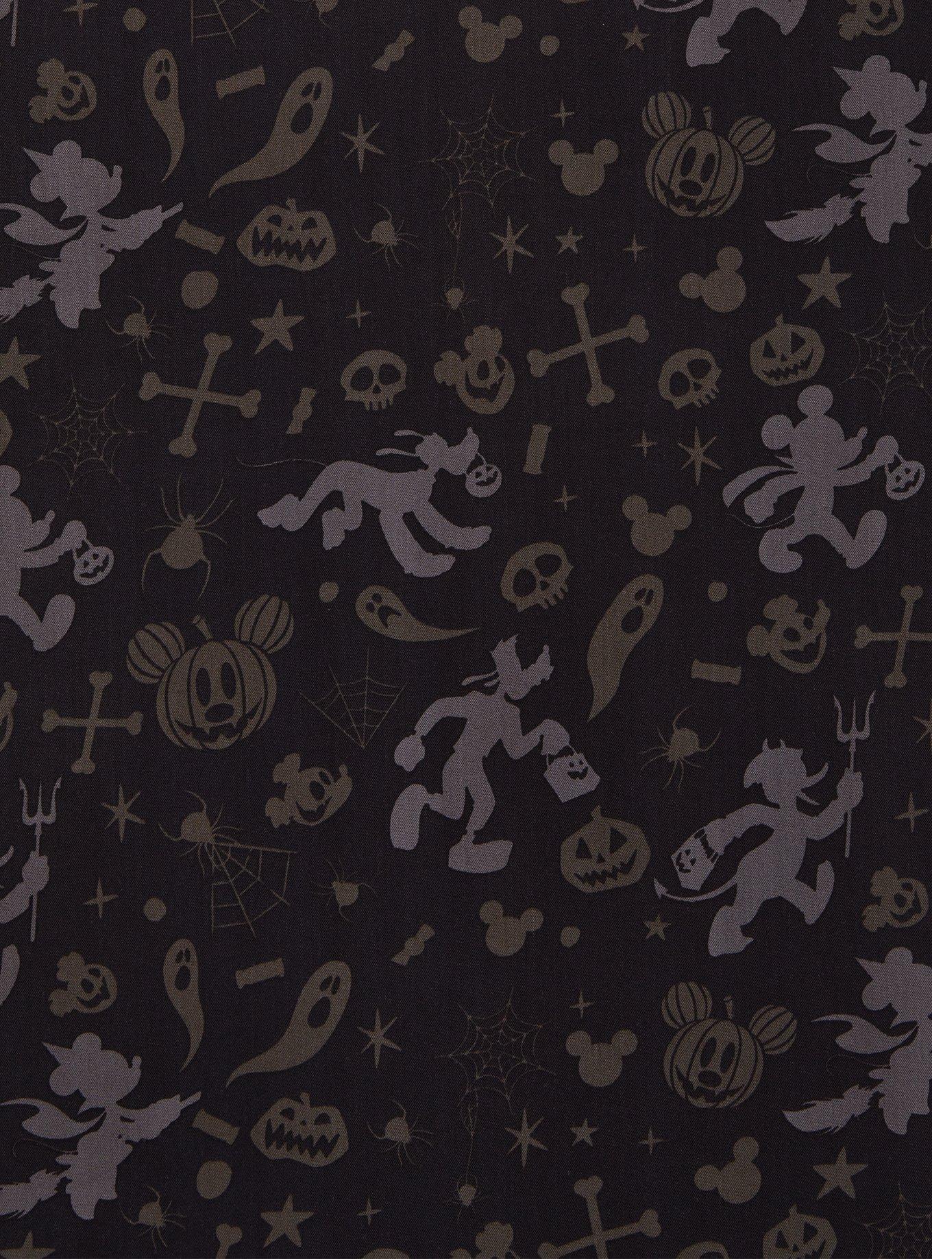 Disney Mickey and Friends Halloween Allover Print Woven Button Up &mdash; BoxLunch Exclusive, BLACK, alternate
