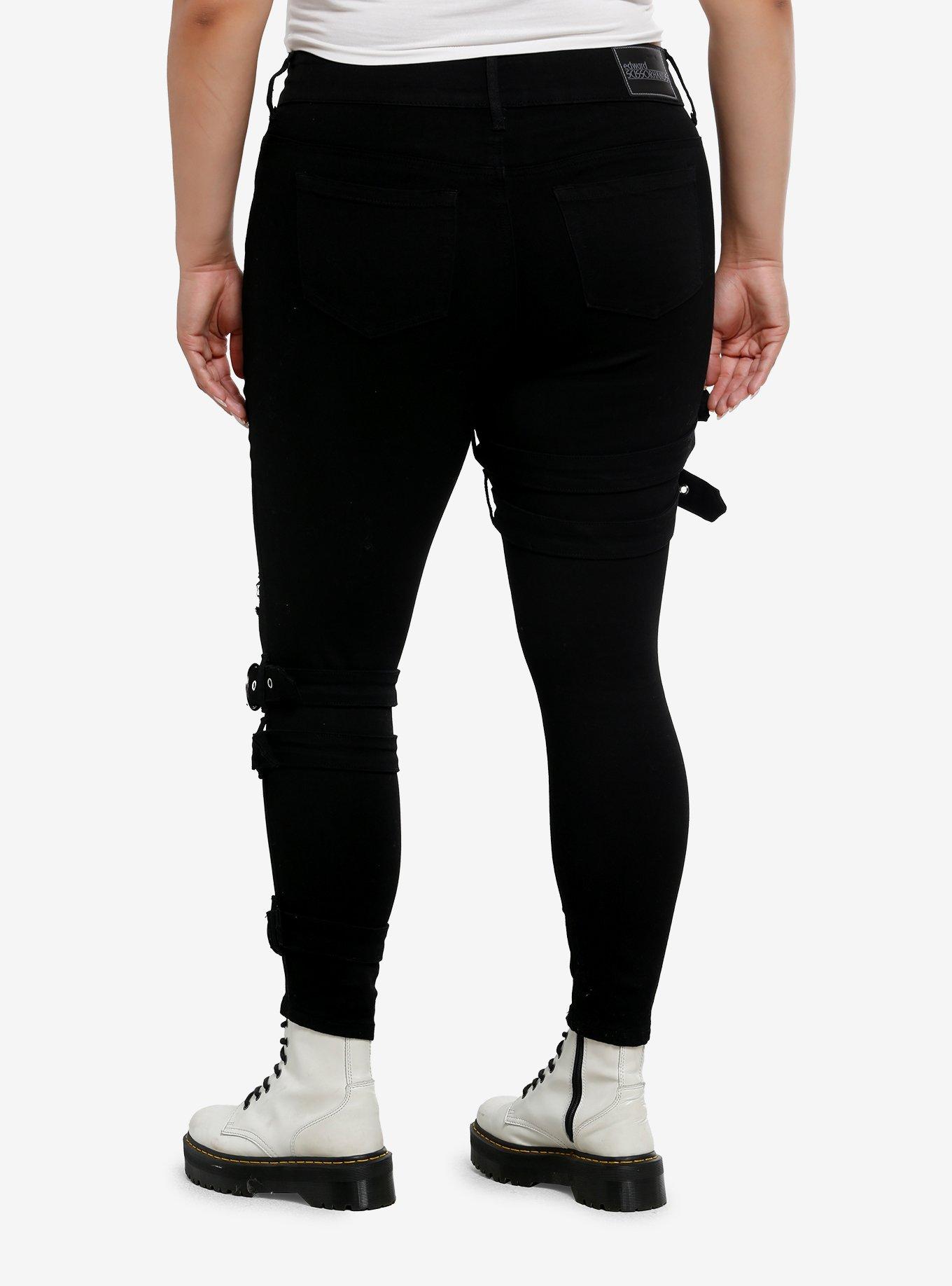 Her Universe Edward Scissorhands Grommet Strap Scissors Destructed Skinny Jeans Plus Size, , hi-res