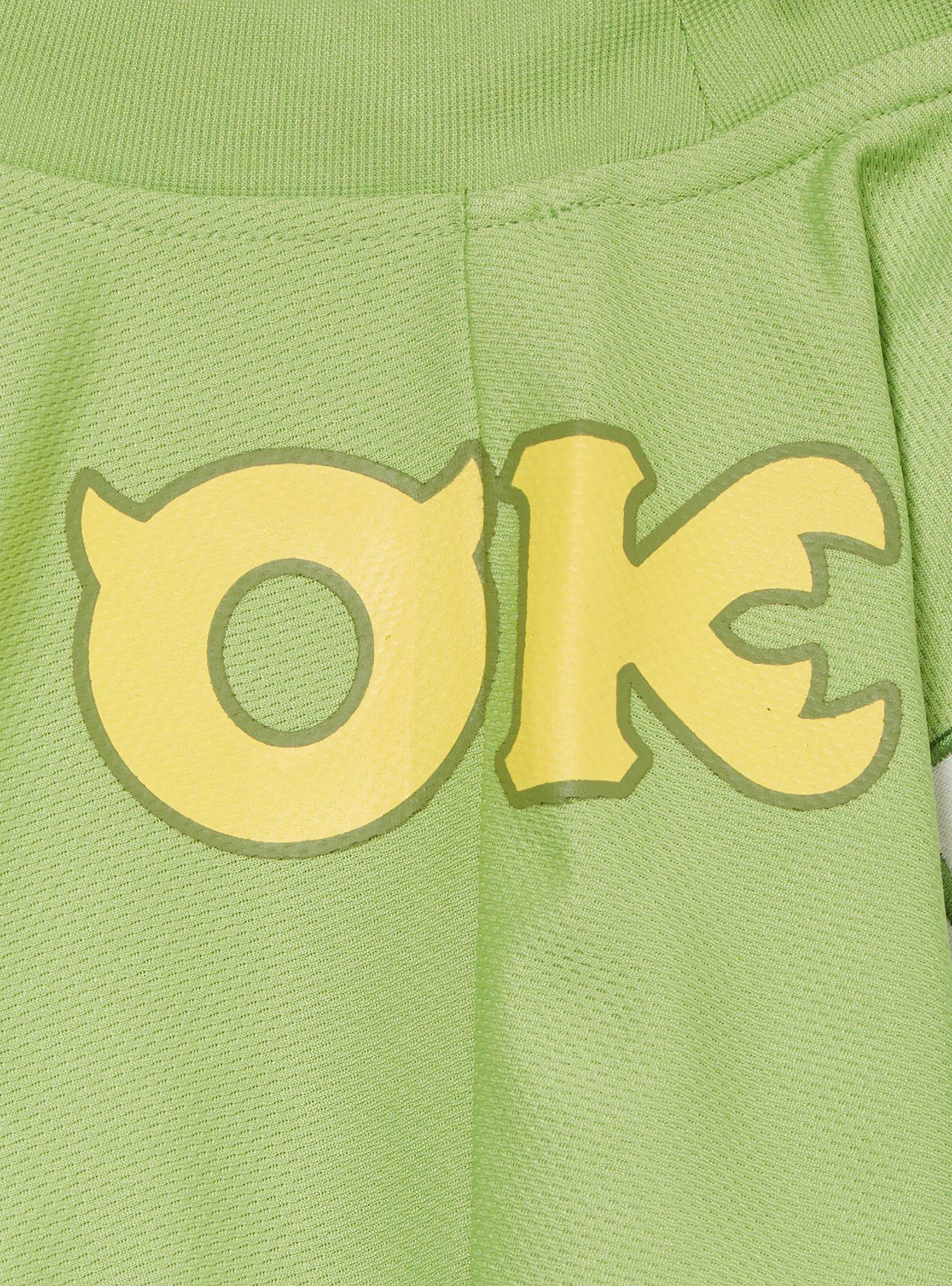 Disney Pixar Monsters University Mike Oozma Kappa Women's Plus Size Cropped Football Jersey — BoxLunch Exclusive, GREEN, alternate