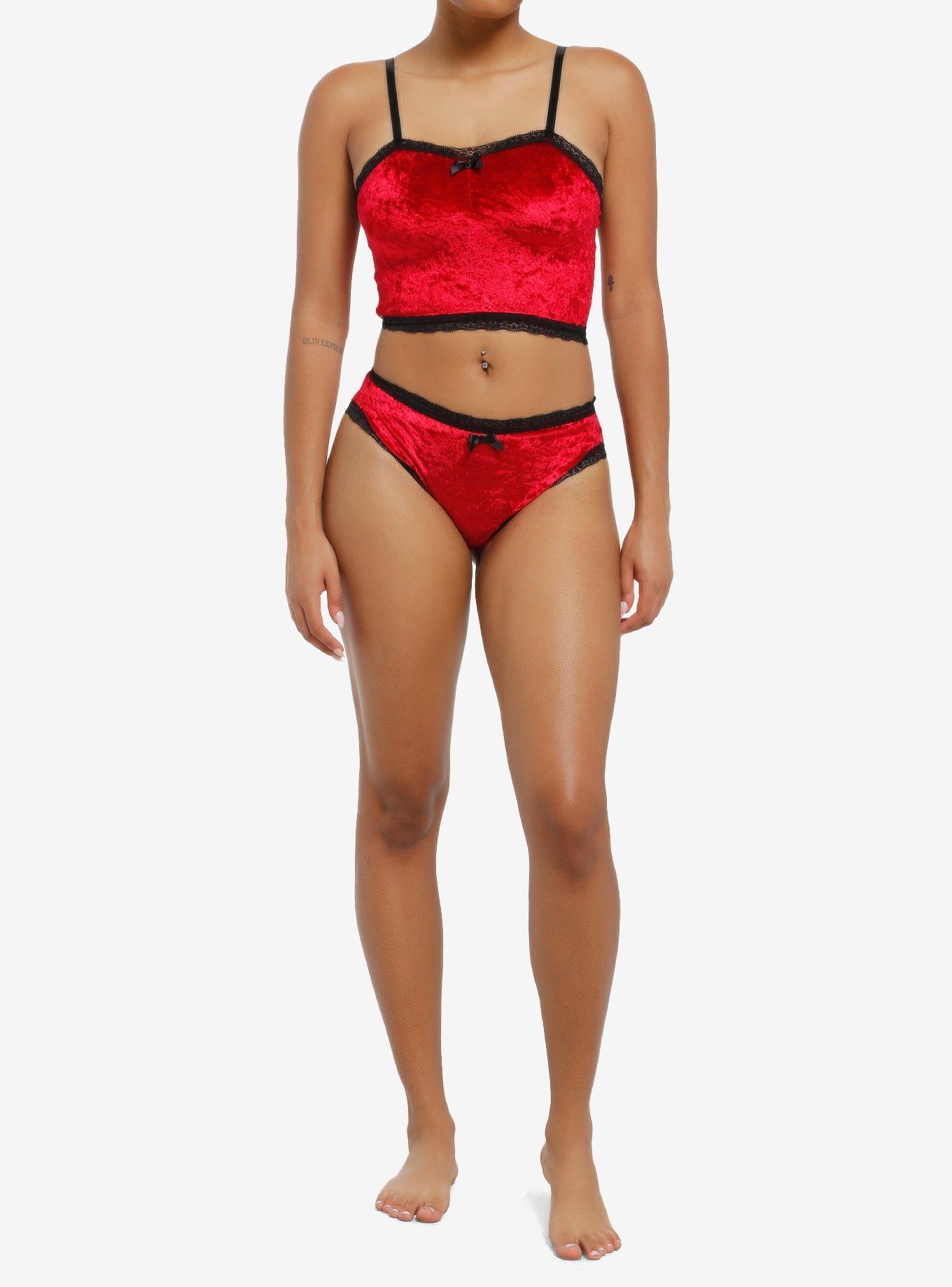 Red & Black Velvet Lace Bralette Cami, , hi-res