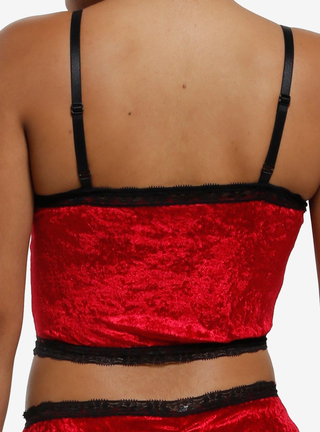 Red & Black Velvet Lace Bralette Cami, MULTI, alternate
