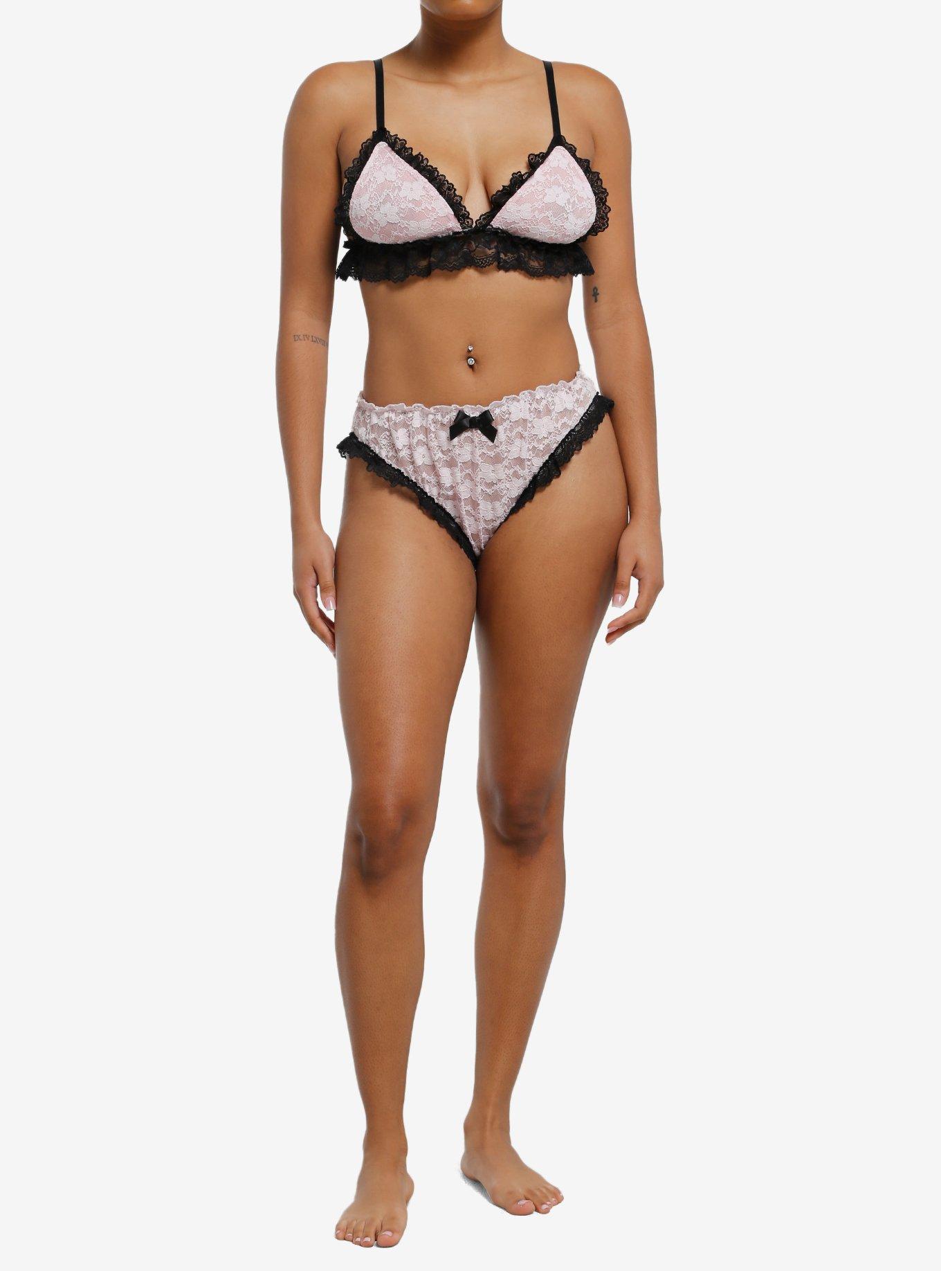 Black & Pink Lace Bralette, , hi-res