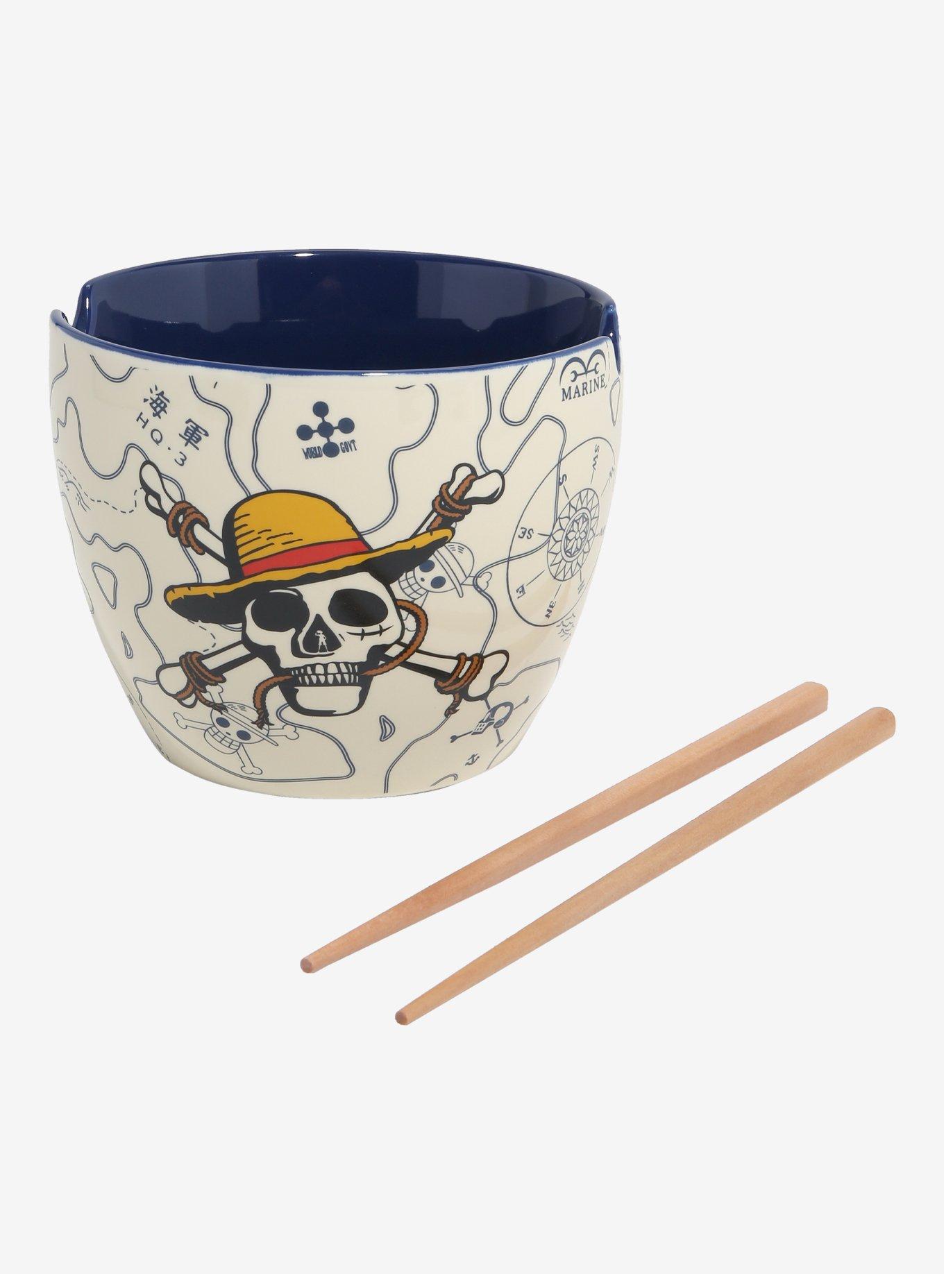 One Piece Straw Hat Crew Jolly Roger Map Print Ramen Bowl with Chopsticks - BoxLunch Exclusive, , hi-res