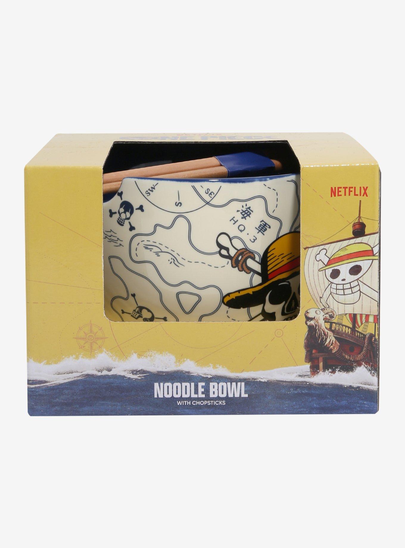 One Piece Straw Hat Crew Jolly Roger Map Print Ramen Bowl with Chopsticks - BoxLunch Exclusive