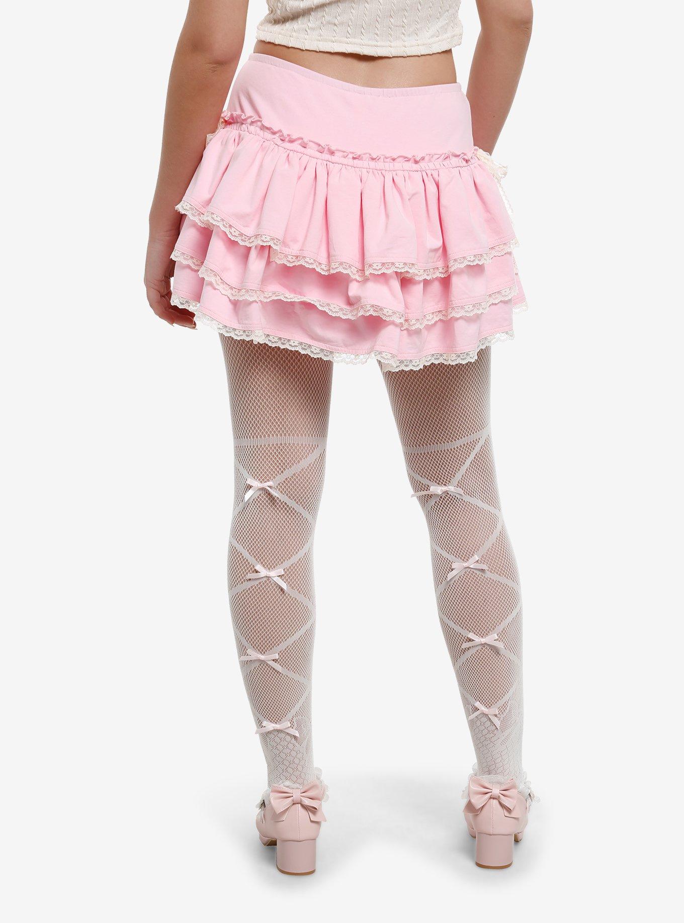 Sweet Society Pastel Pink Cream Lace Trim Tiered Skort, , hi-res