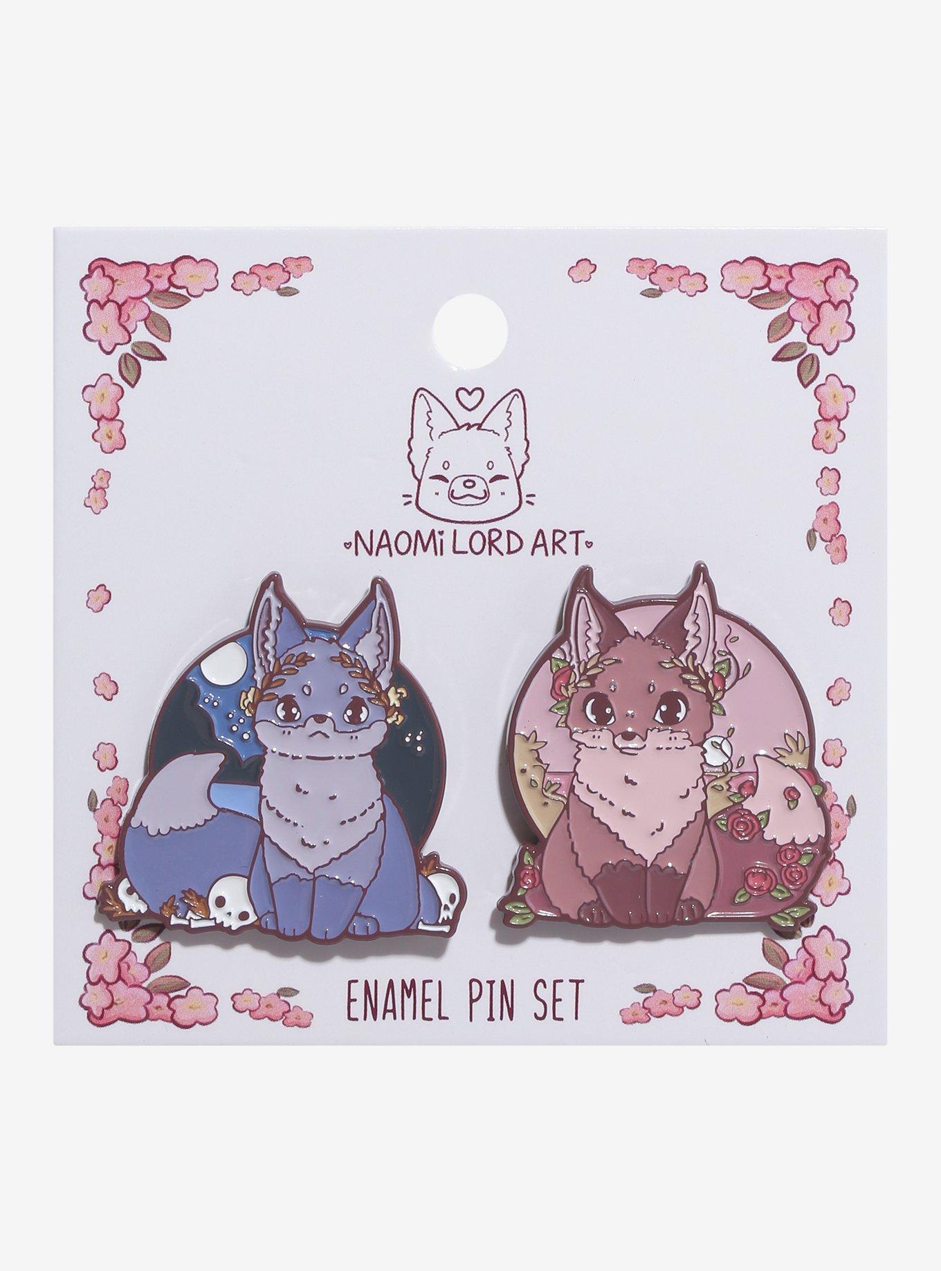 Skull & Rose Foxes Enamel Pin Set By Naomi Lord Art, , hi-res
