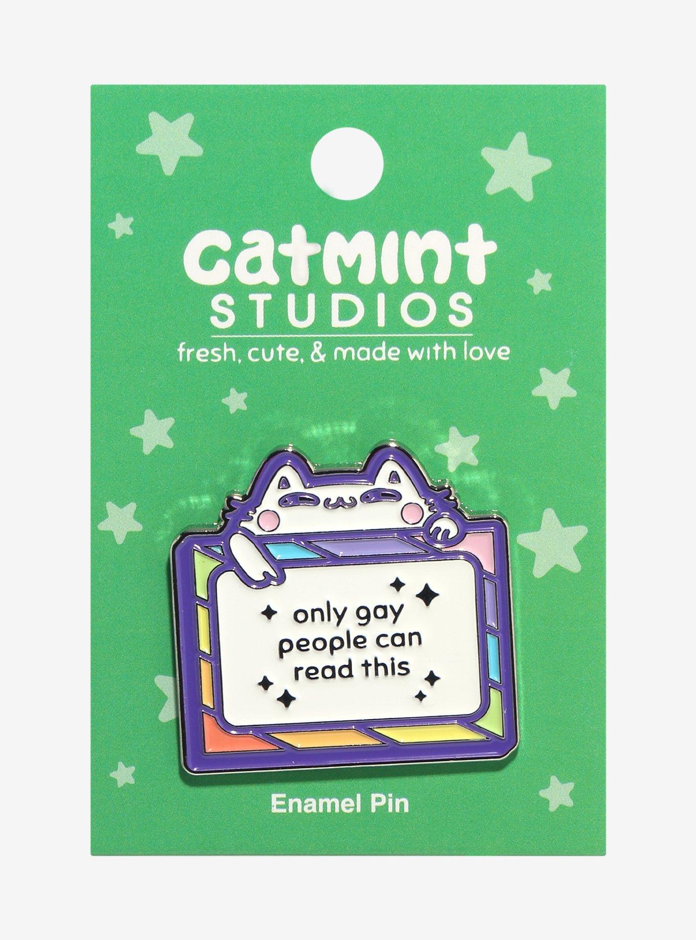 Cat Only Gay People Can Read This Enamel Pin By Catmint Studios, , hi-res