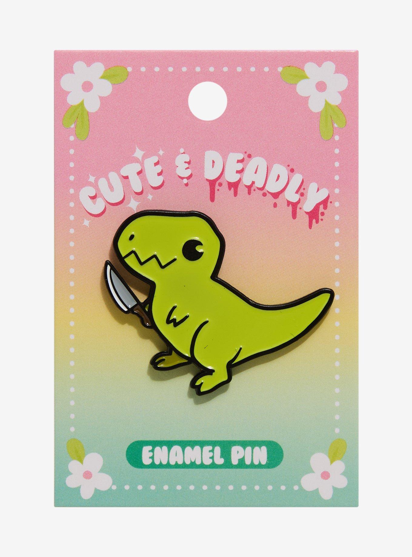Dinosaur With Knife Enamel Pin, , hi-res