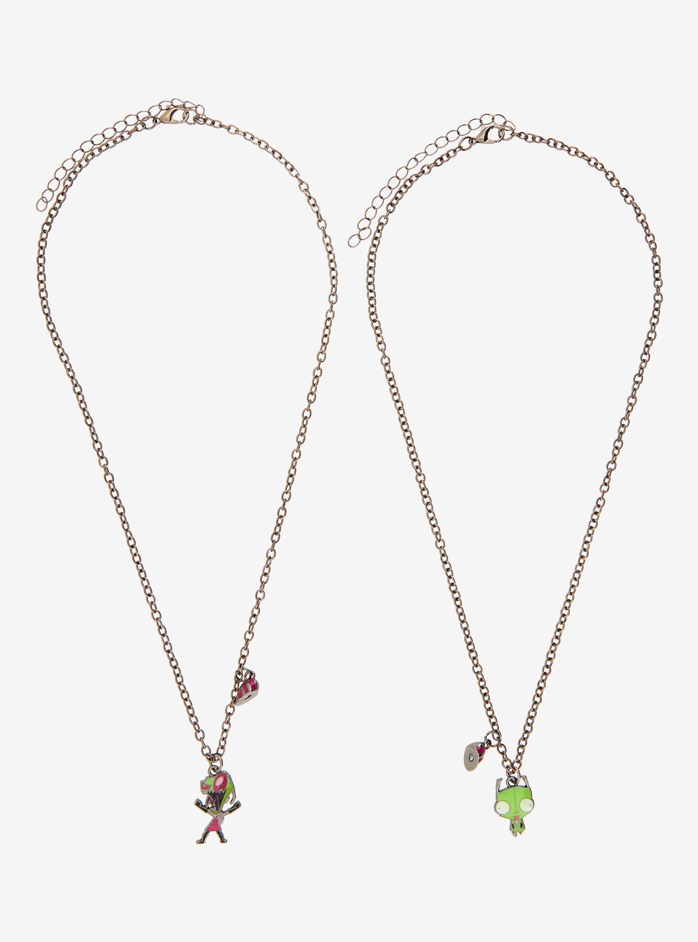 Invader Zim GIR & Zim Magnetic Heart Best Friend Necklace Set, , hi-res
