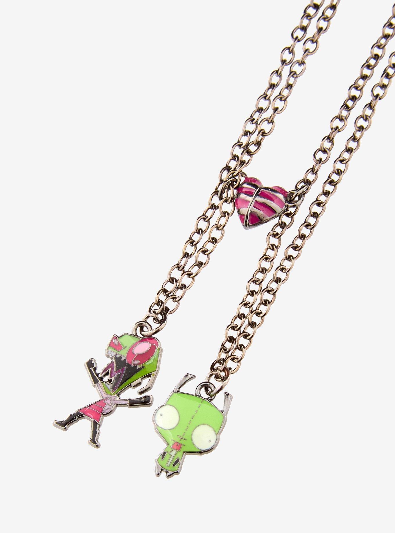 Invader Zim GIR & Zim Magnetic Heart Best Friend Necklace Set, , alternate
