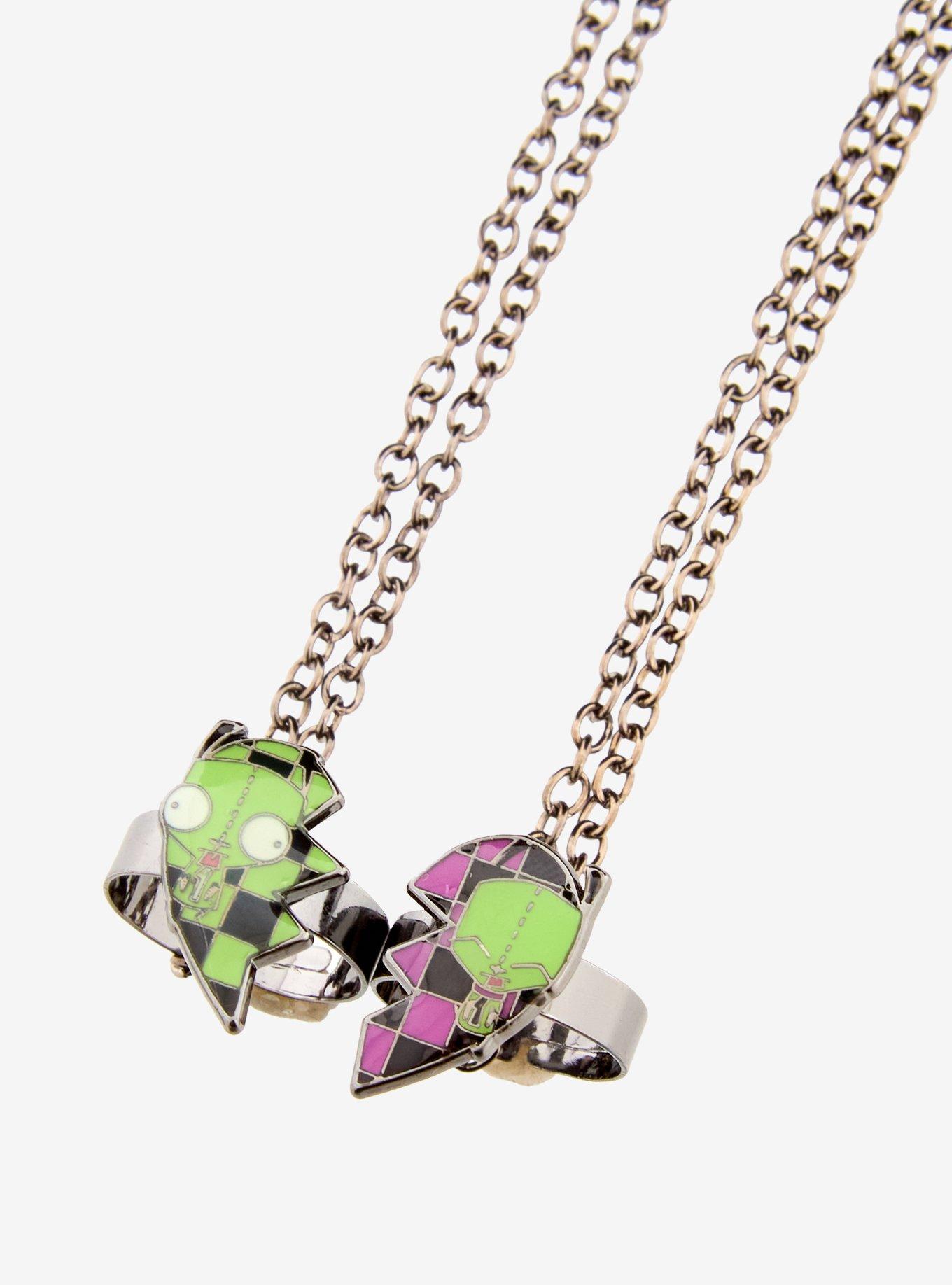 Invader Zim GIR Broken Heart Rings Best Friend Necklace Set, , alternate