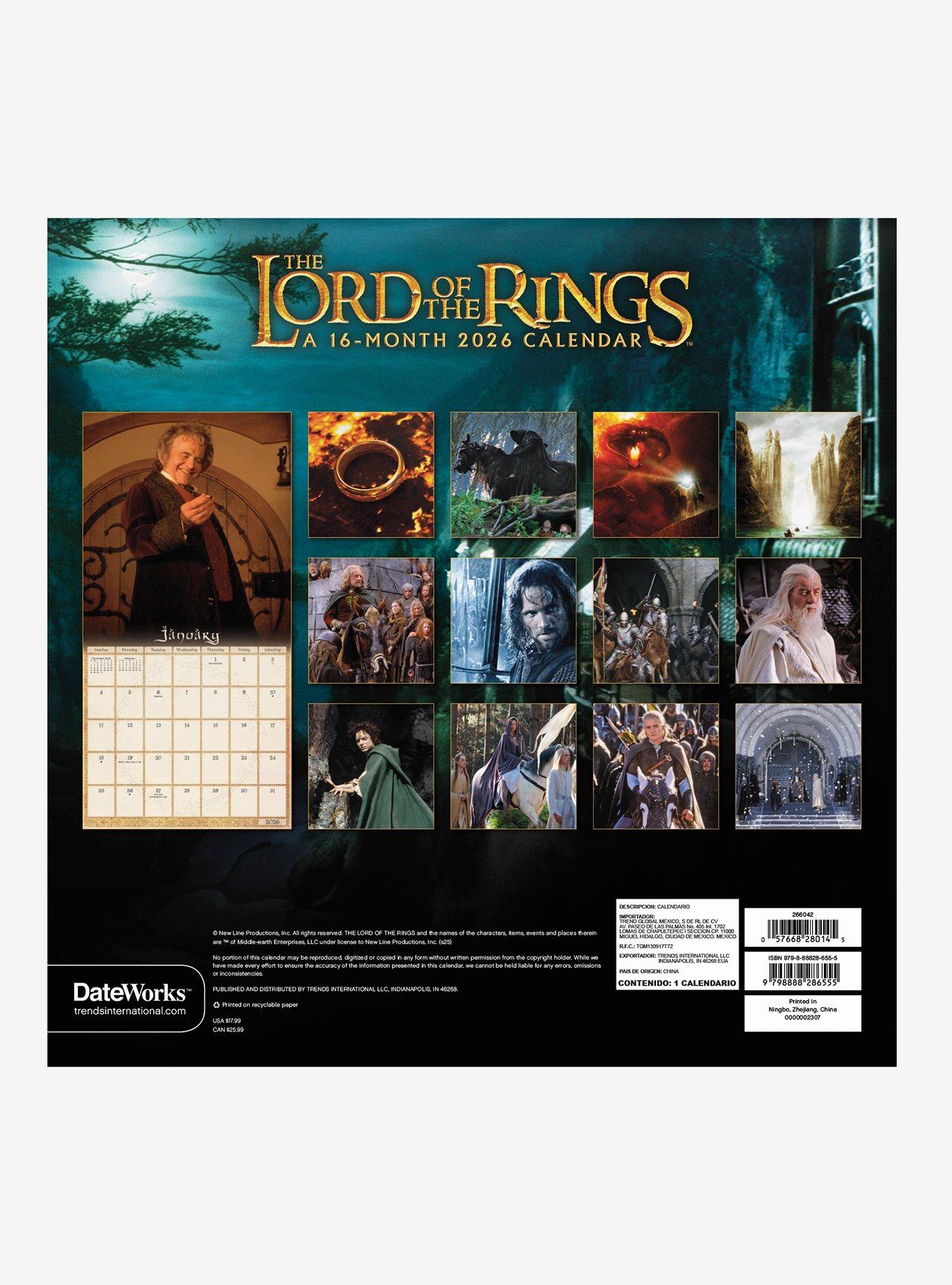 The Lord of the Rings 2026 Wall Calendar