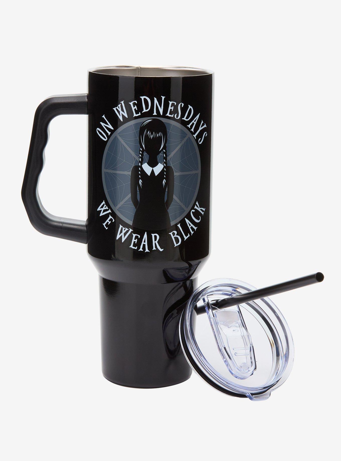 Wednesday On Wednesdays We Wear Black Stainless Steel Travel Cup, , hi-res