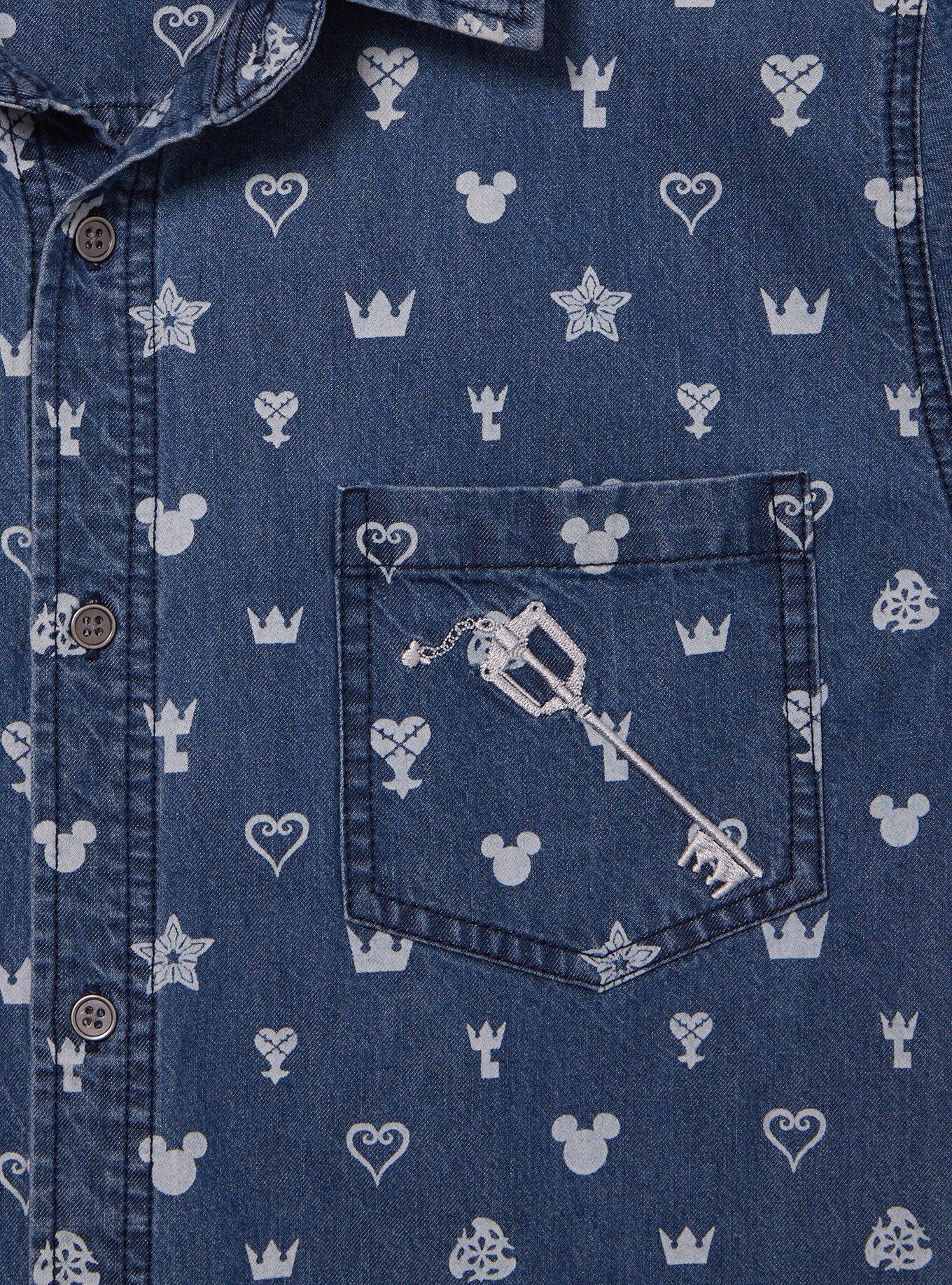 Disney Kingdom Hearts Icons Allover Print Woven Button-Up - BoxLunch Exclusive, DENIM, alternate