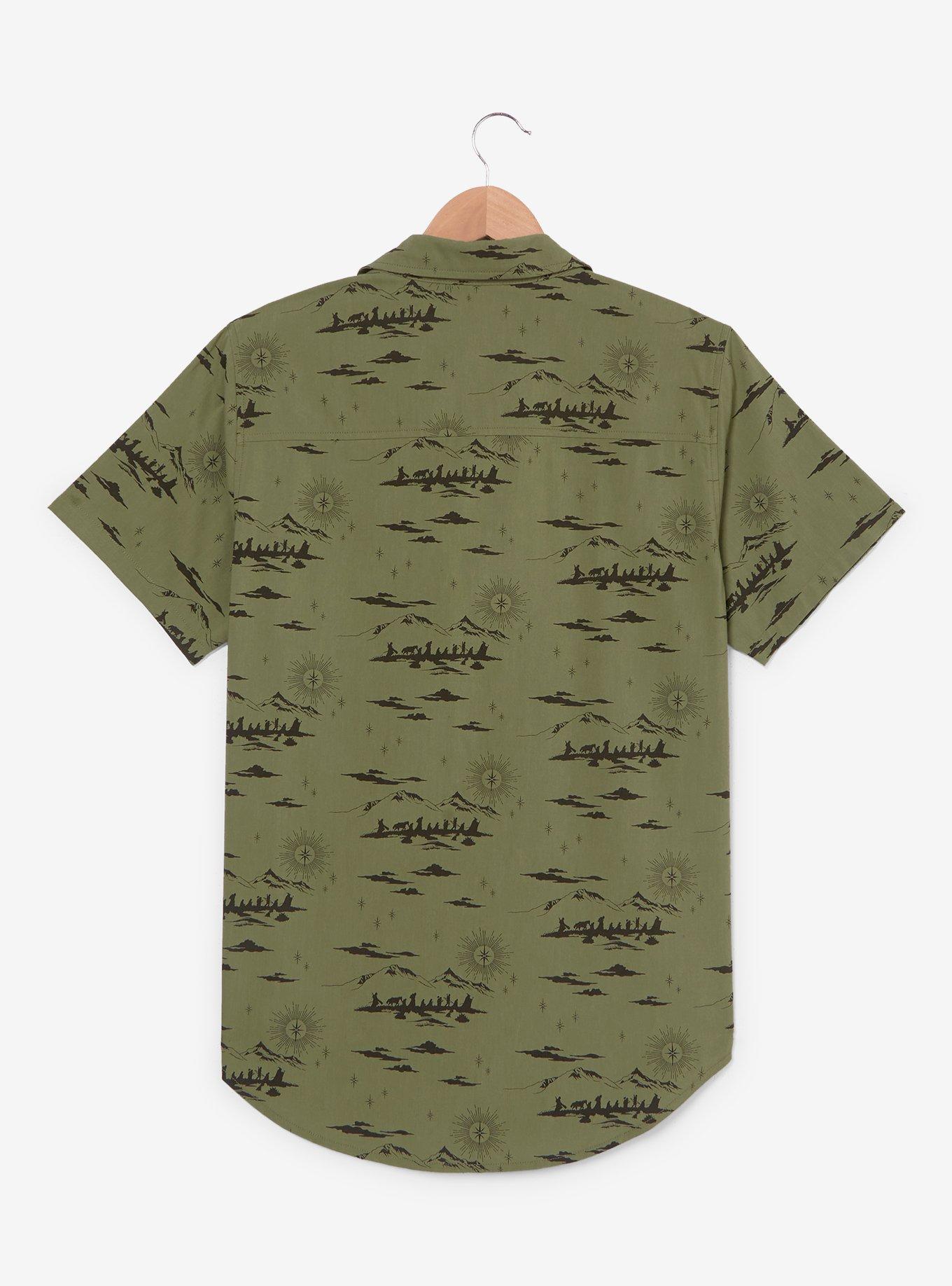 The Lord of the Rings Mountain Scenes Allover Print Woven Button-Up - BoxLunch Exclusive, GREEN, alternate