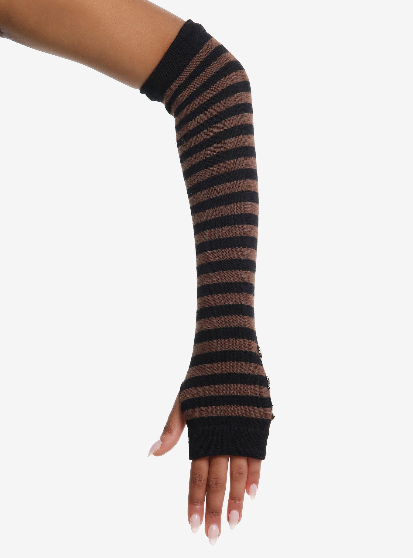 Brown & Black Stripe Metal Stitch Arm Warmers, , hi-res