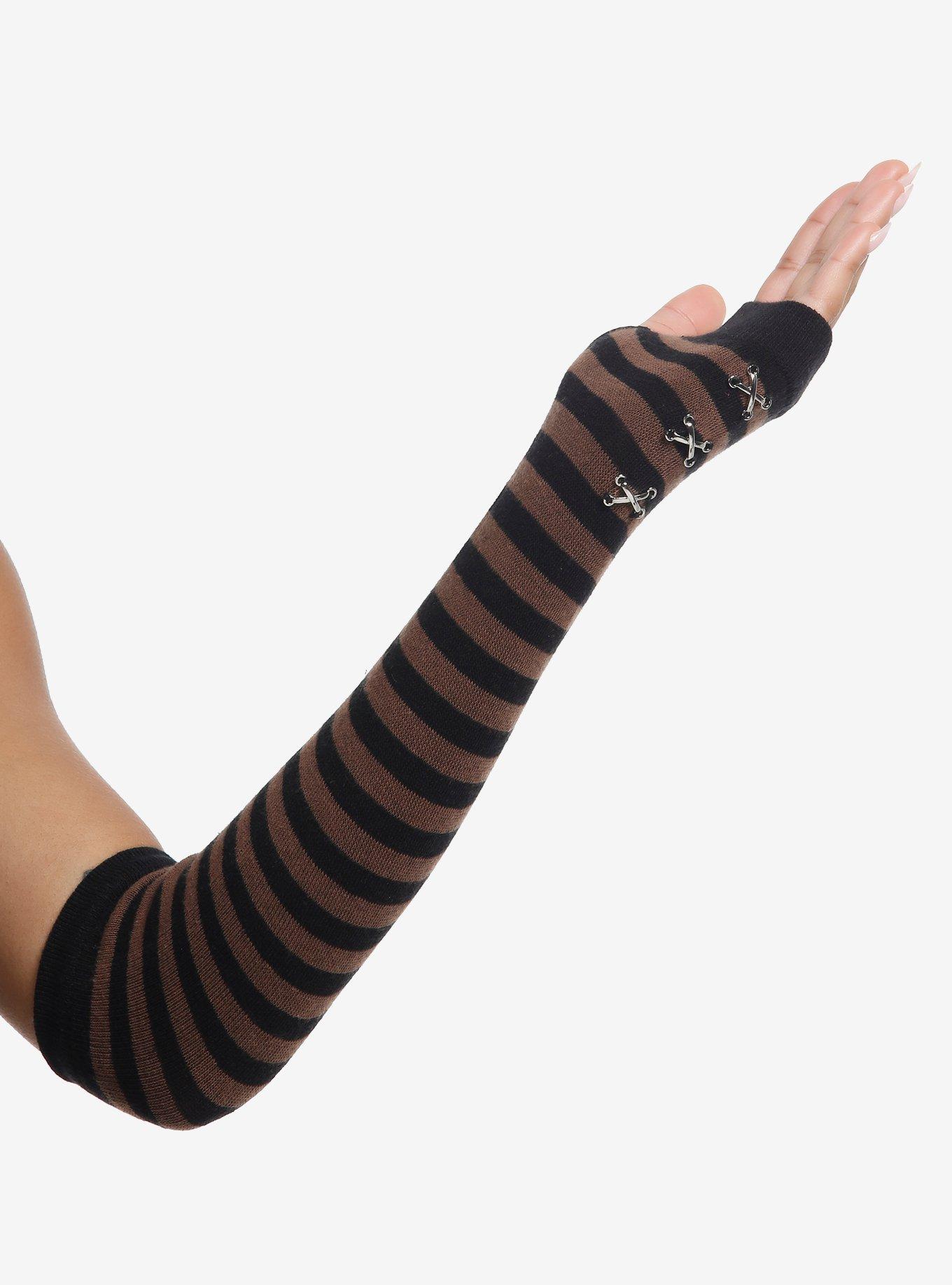 Brown & Black Stripe Metal Stitch Arm Warmers, , alternate