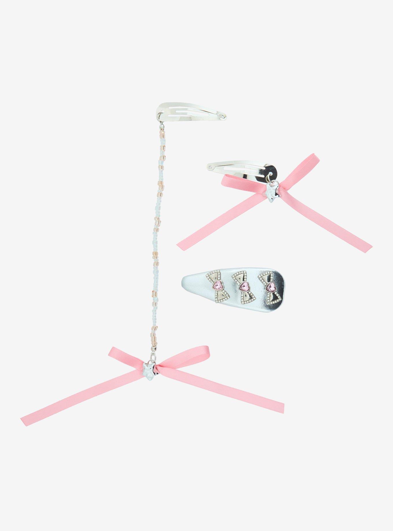 Pink Bow Charms Hair Clip Set - BoxLunch Exclusive, , hi-res