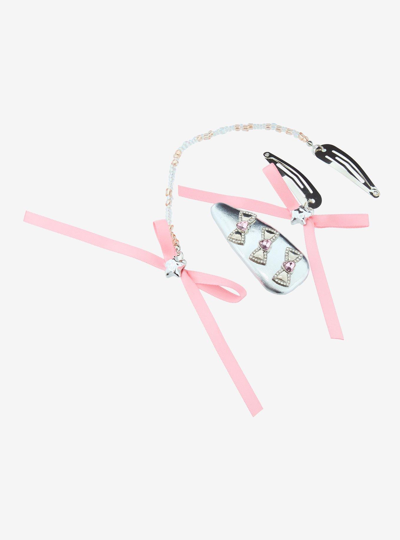 Pink Bow Charms Hair Clip Set - BoxLunch Exclusive, , alternate