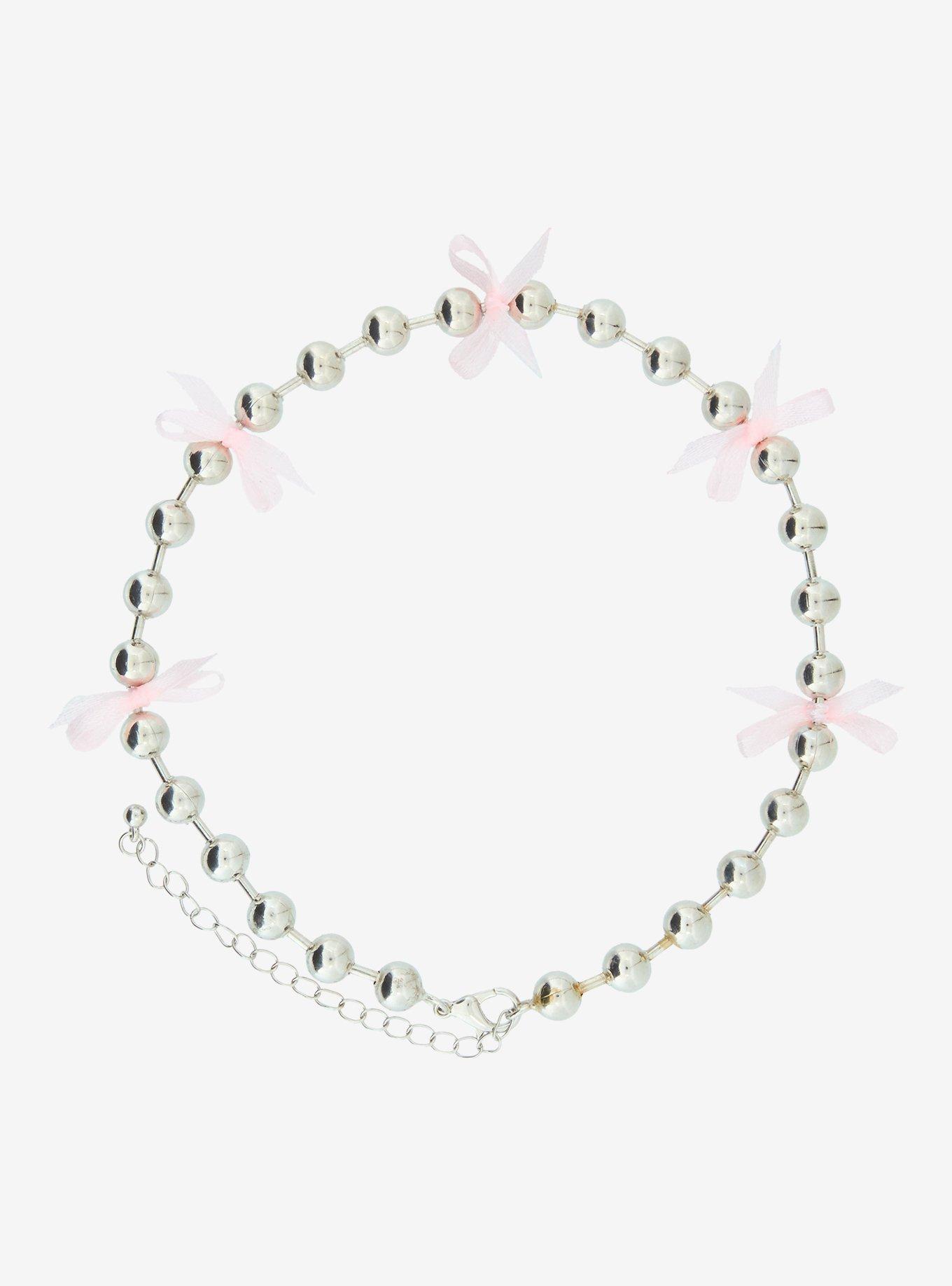 Beaded Chain and Ribbon Bow Necklace - BoxLunch Exclusive, , hi-res