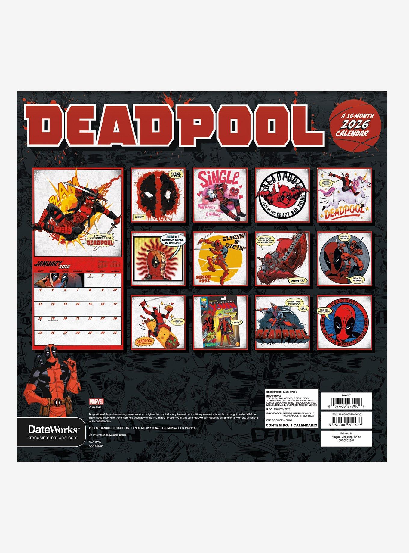 Marvel Deadpool 2026 Wall Calendar